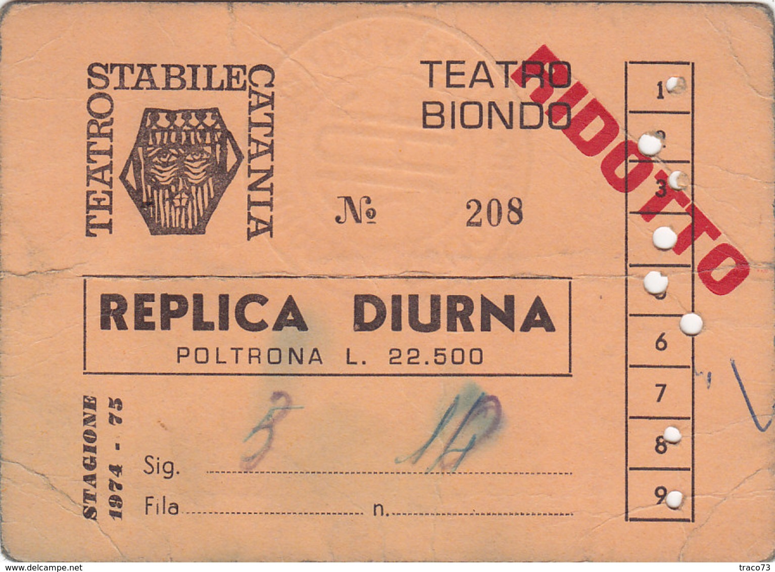 PALERMO /  Biglietto D'ingresso - TEATRO BIONDO _  Stagione 1974-75 - Biglietti D'ingresso