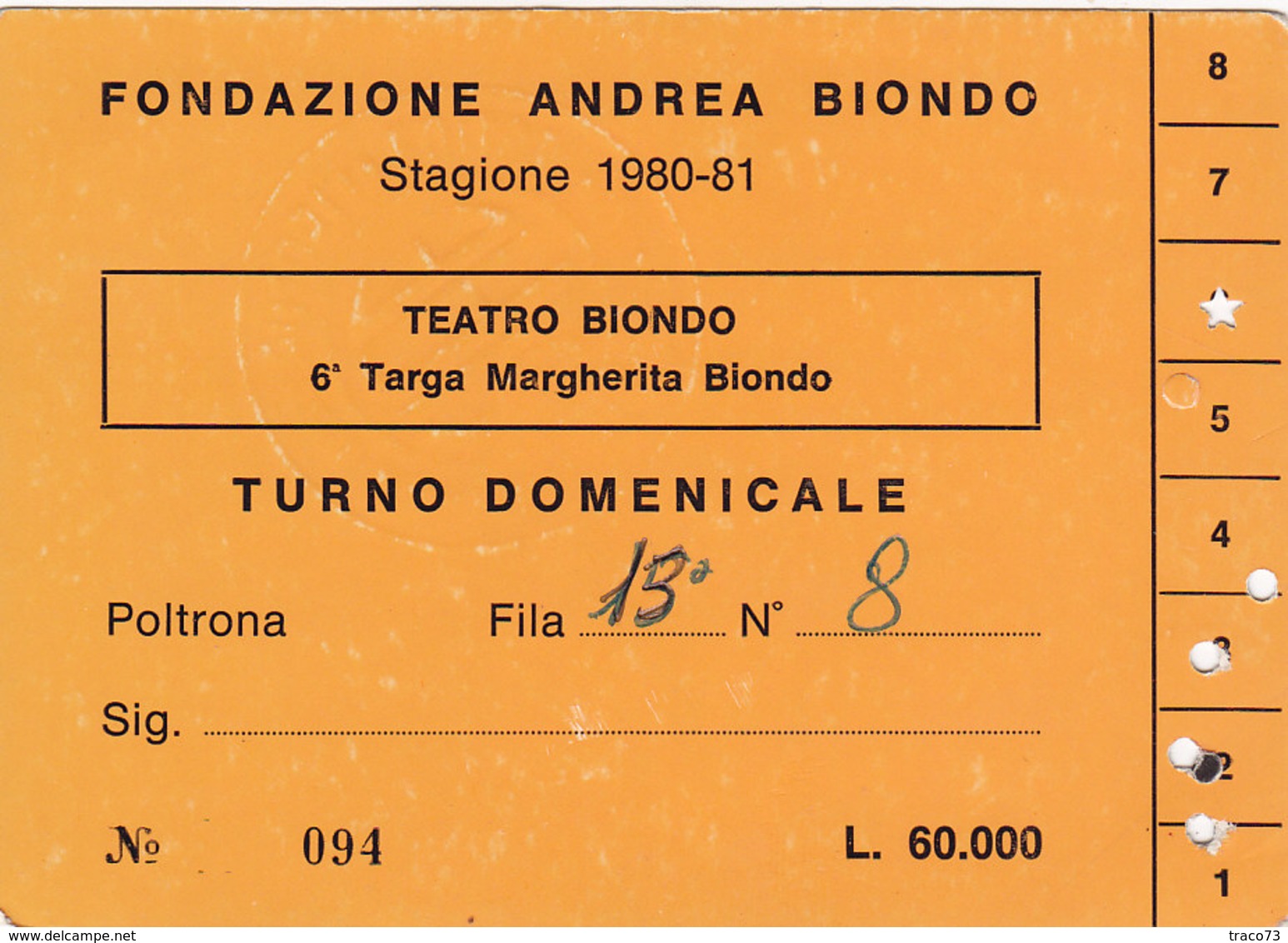 PALERMO /  Biglietto D'ingresso - TEATRO BIONDO _  Stagione 1980-81 - Biglietti D'ingresso