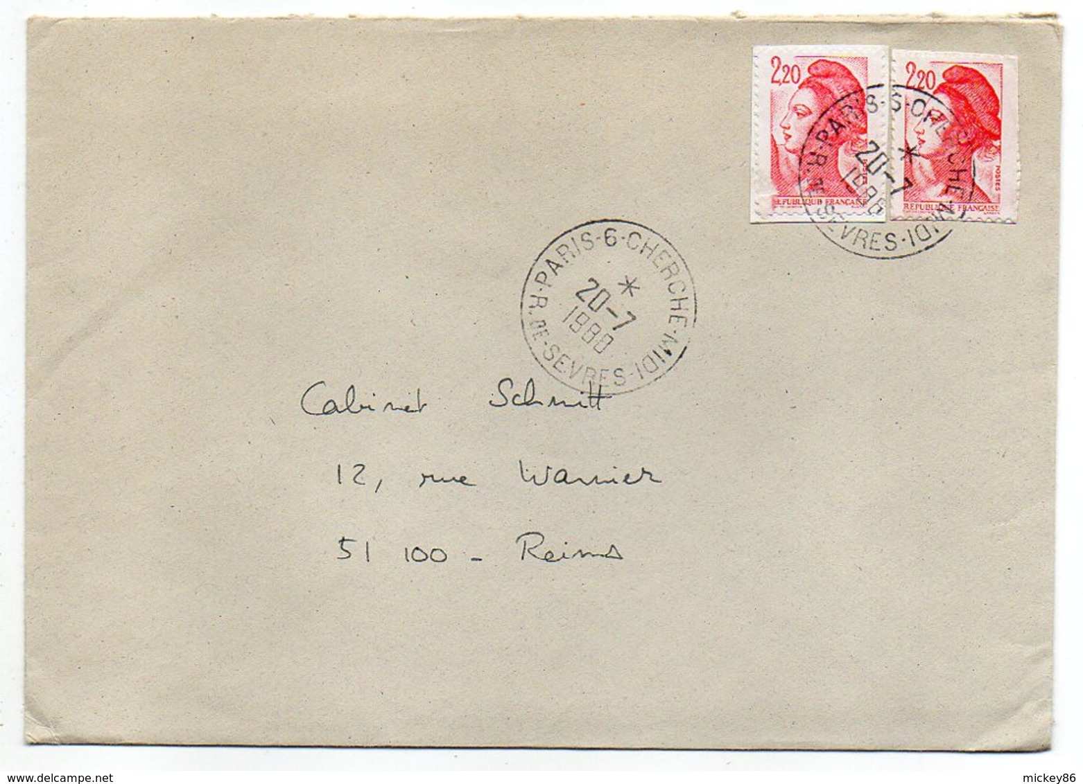 1990--lettre De PARIS CHERCHE-MIDI -75  Pour REIMS-51-type Liberté--cachet Rond à étoile - 1961-....