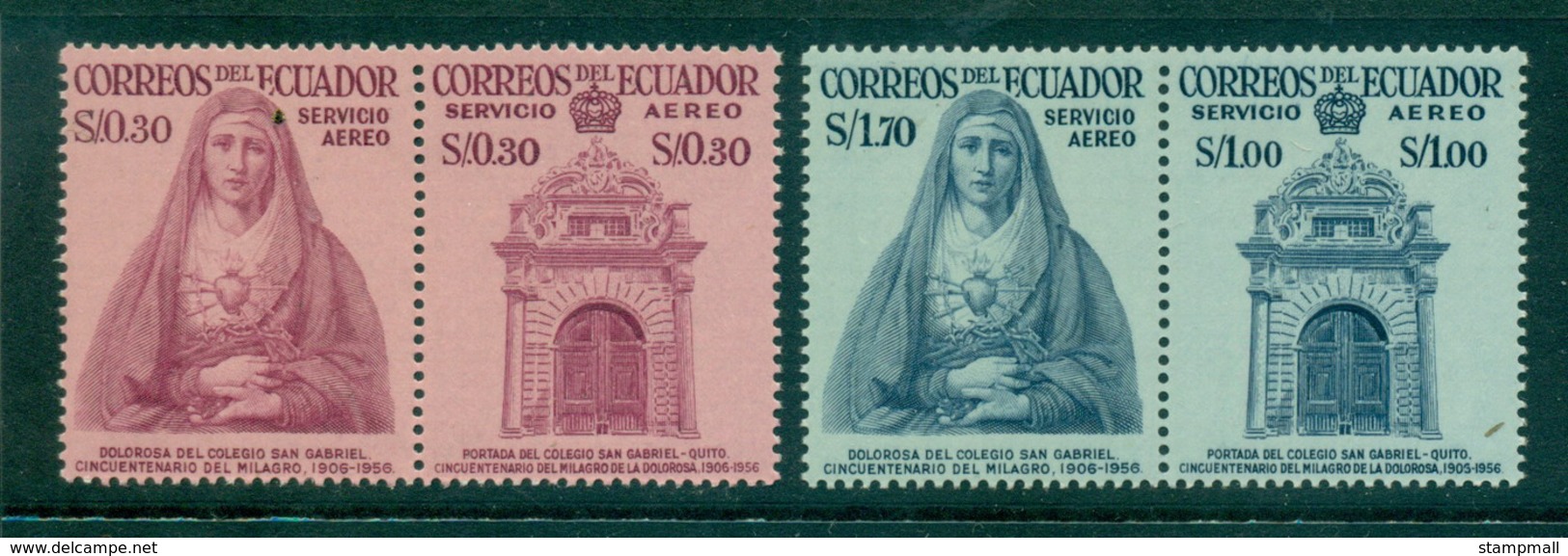 Ecuador 1958 Miracle Of San Gabriel College Pairs MUH Lot35832 - Ecuador