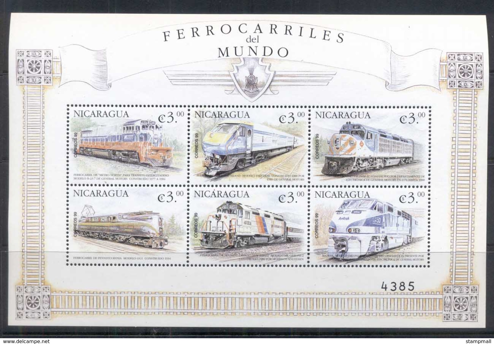Nicaragua 1999 Trains Of The World Sheetlet MUH - Nicaragua