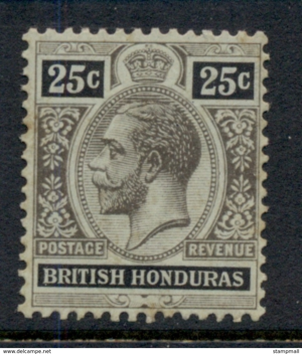 British Honduras 1913-17 25c Black On Grey Green, Olive Back KGV Head Wmk. Multiple Crown (tones) MLH - Ecuador