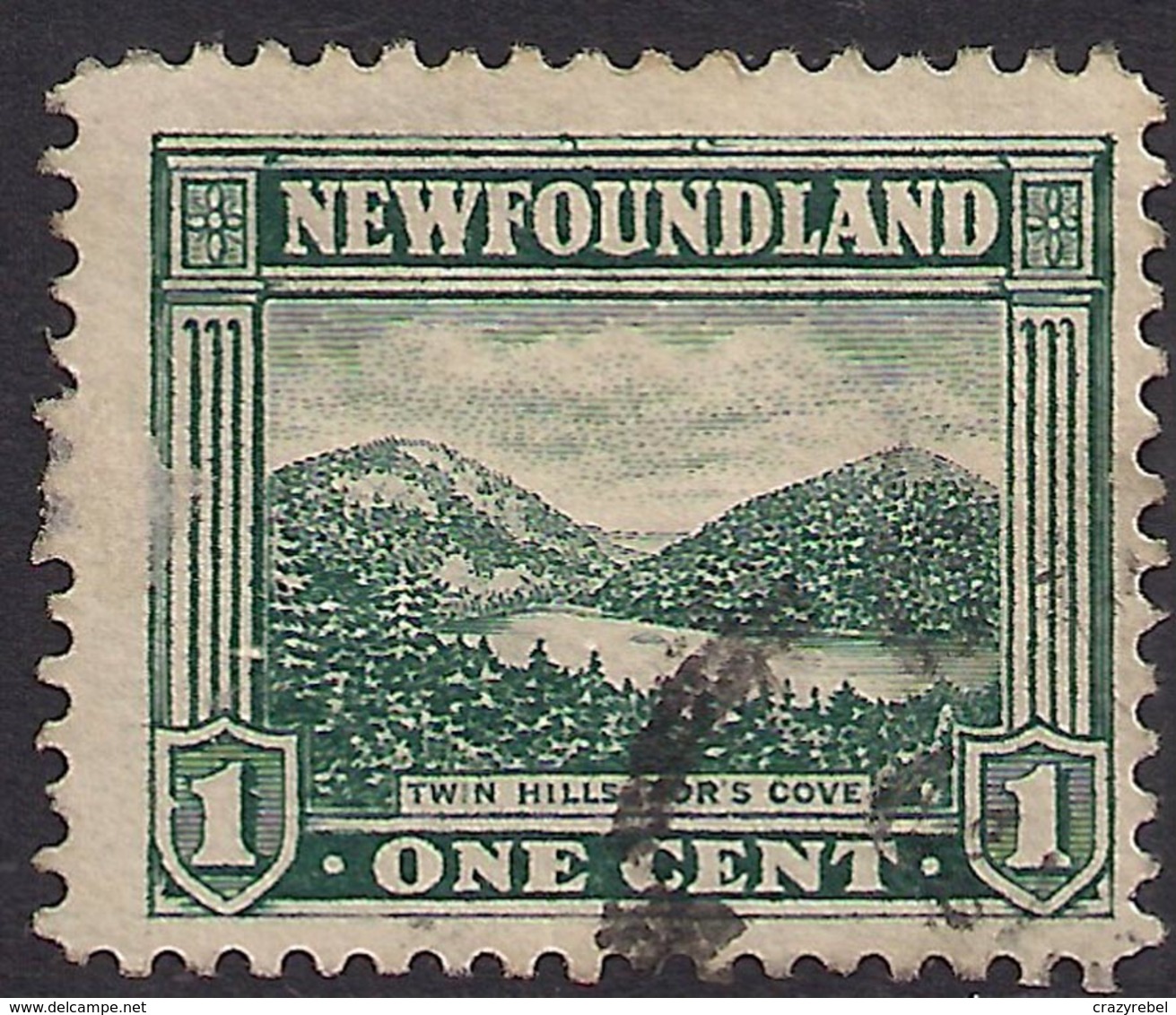 Newfoundland 1923 - 24 KGV 1ct Green Twin Hills Tor's Cove SG 149  ( M1022 ) - 1908-1947