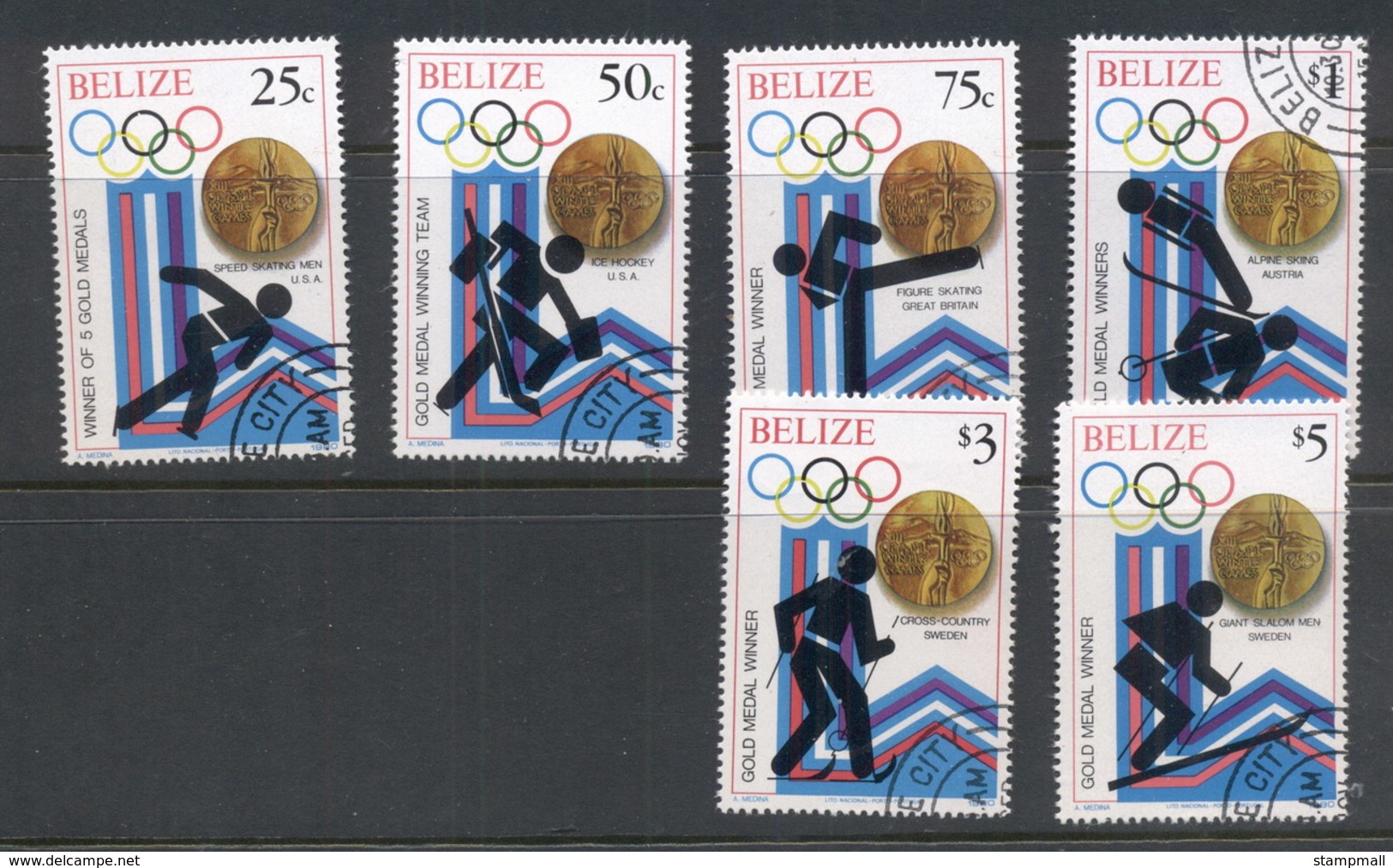 Belize 1979 Winter Olympics Medal Winners (6/8, No 1.50, $2) CTO - Belize (1973-...)