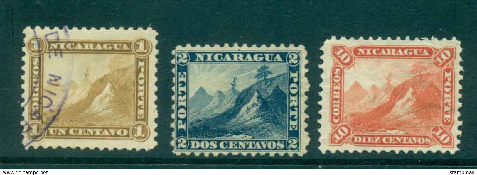 Nicaragua 1869-71 1,2,10c Mountain Peak MNG/FU Lot43151 - Nicaragua