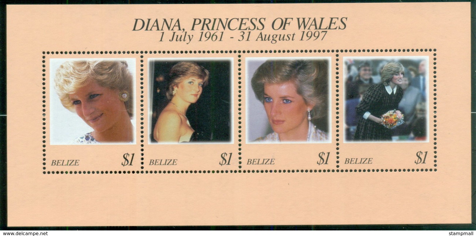 Belize 1998 Princess Diana In Memoriam, Princess Of The People MS MUH - Belize (1973-...)