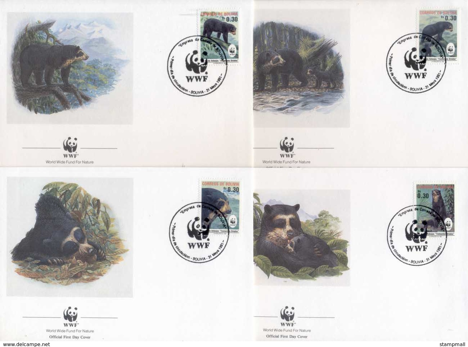 Bolivia 1991 WWF Spectacled Bear FDC - Bolivia