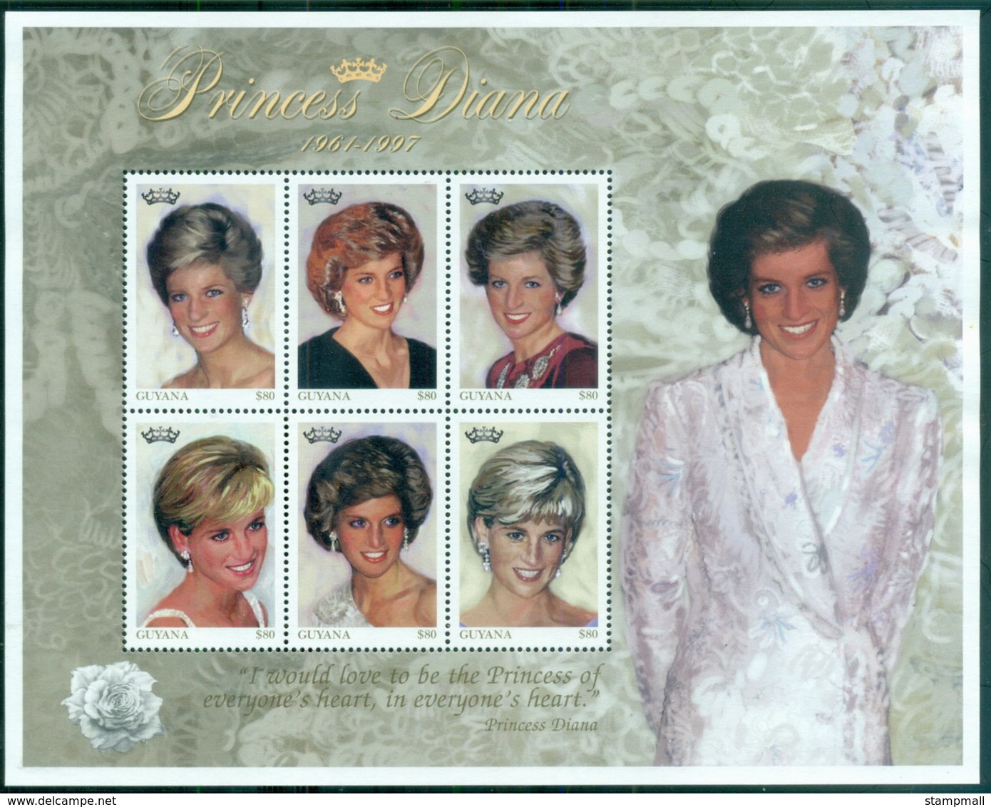 Guyana 1997 Princess Diana In Memoriam, Princess Of Wales MS MUH - Guyana (1966-...)