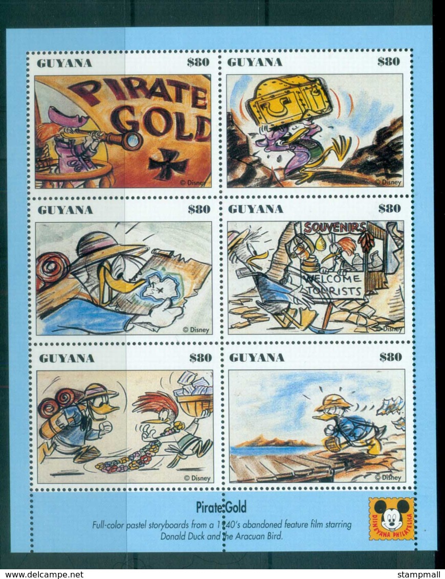 Guyana 1993 Disney, Donald Duck, Movie Posters, Pirates Gold Sheetlet MUH Lot80065 - Guyana (1966-...)