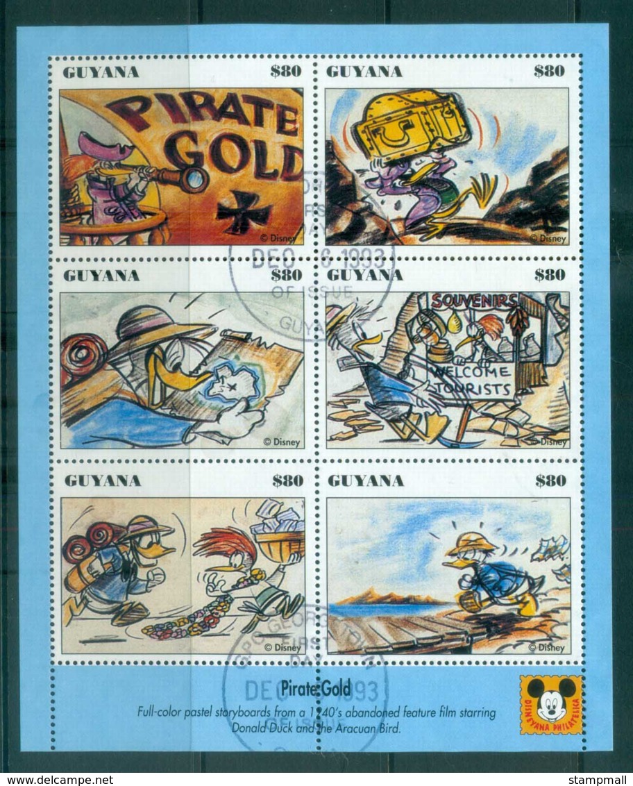 Guyana 1993 Disney, Donald Duck, Movie Posters, Pirates Gold Sheetlet FU Lot80066 - Guyana (1966-...)