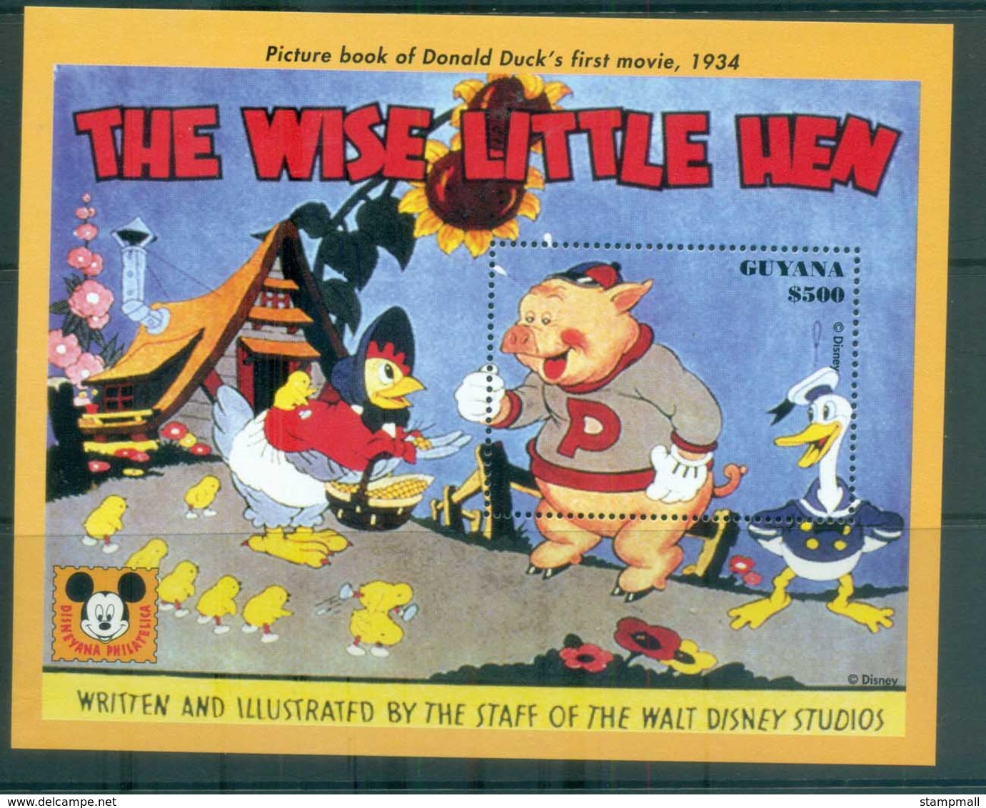 Guyana 1993 Disney, Donald Duck, Movie Posters, The Wise Little Hen MS MUH Lot80052 - Guyana (1966-...)