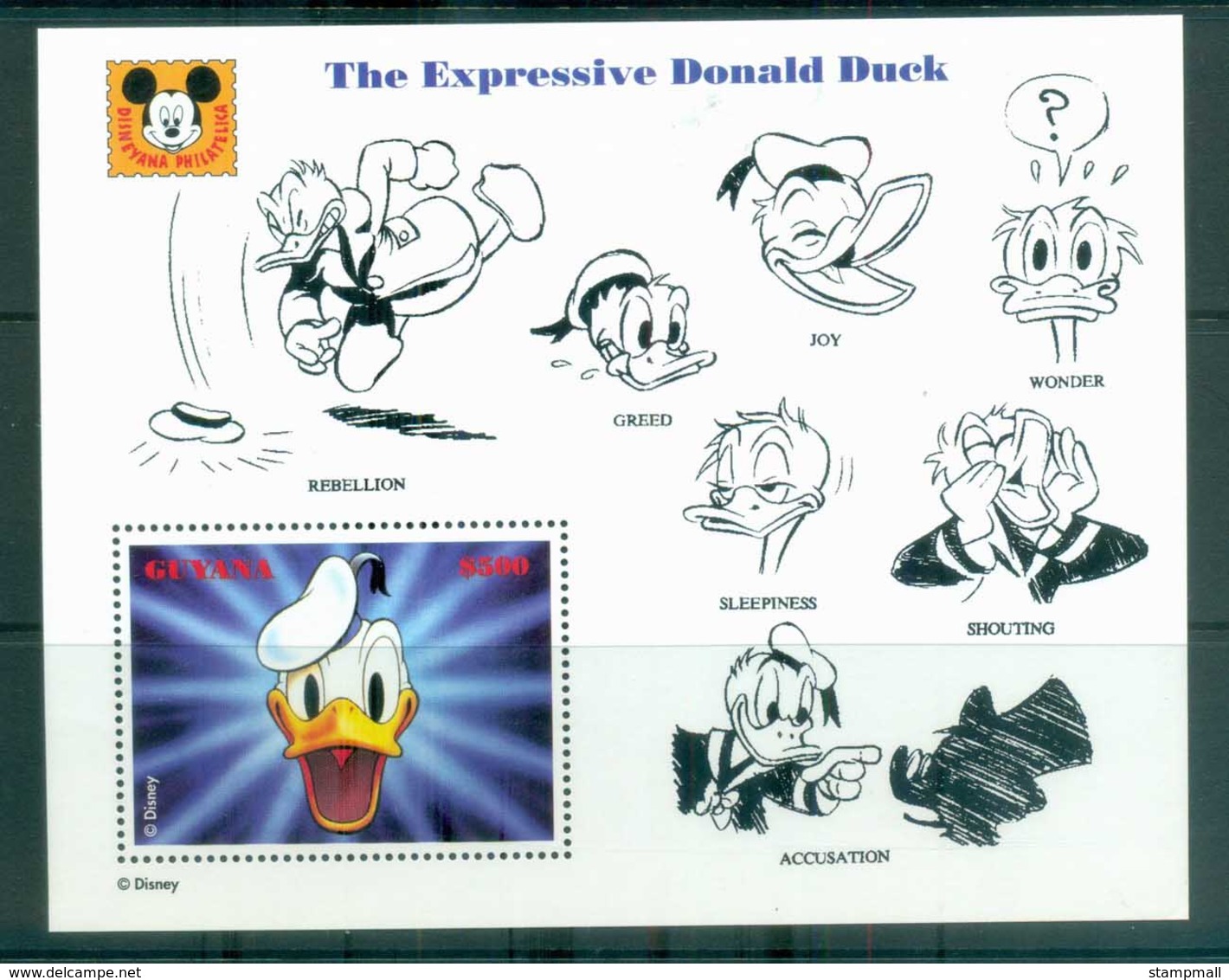 Guyana 1993 Disney, Donald Duck, Movie Posters, Expressive Donald Duck MS MUH Lot80060 - Guyana (1966-...)