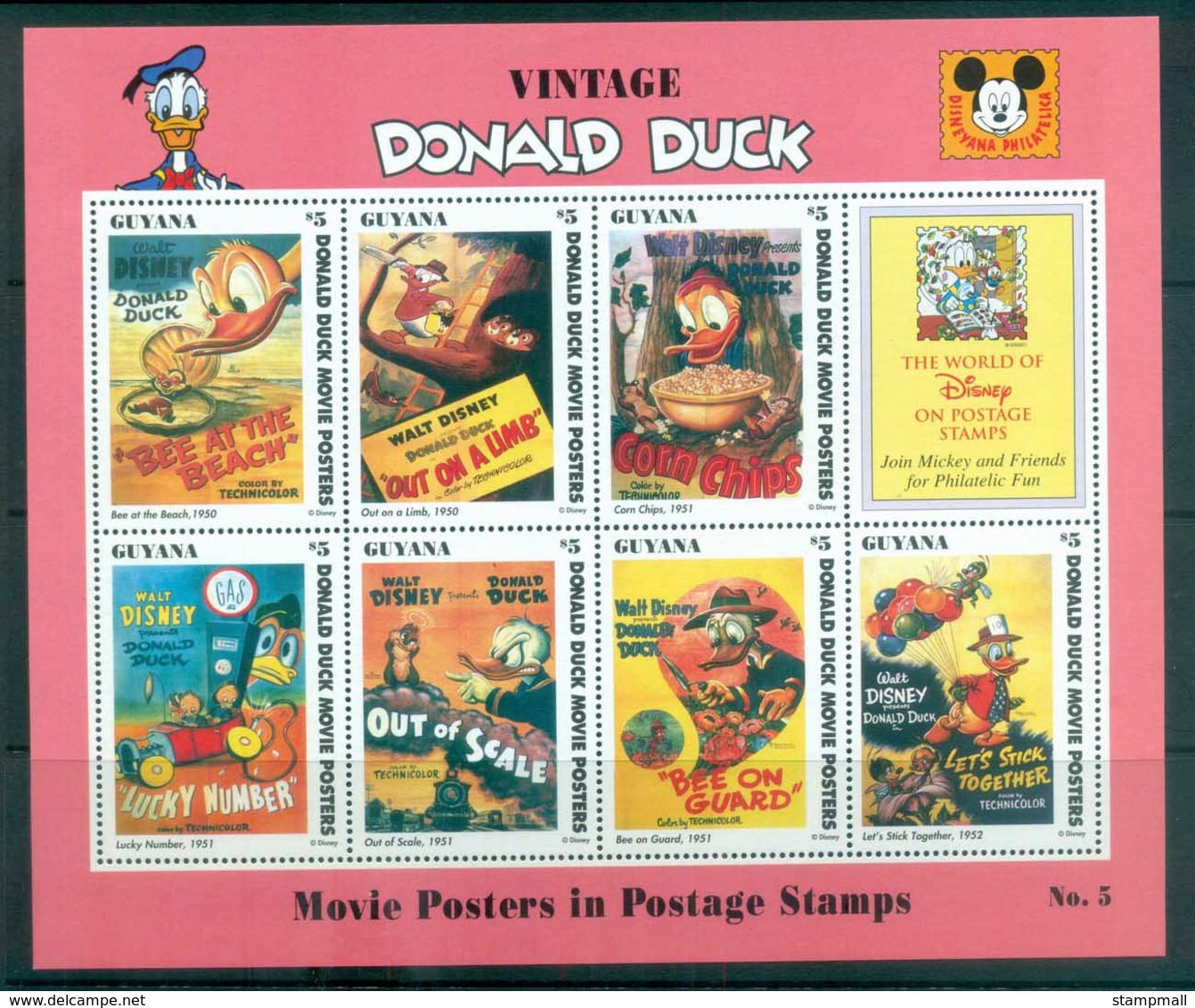 Guyana 1993 Disney, Donald Duck, Movie Posters Sheetlet #5 MUH Lot80057 - Guiana (1966-...)