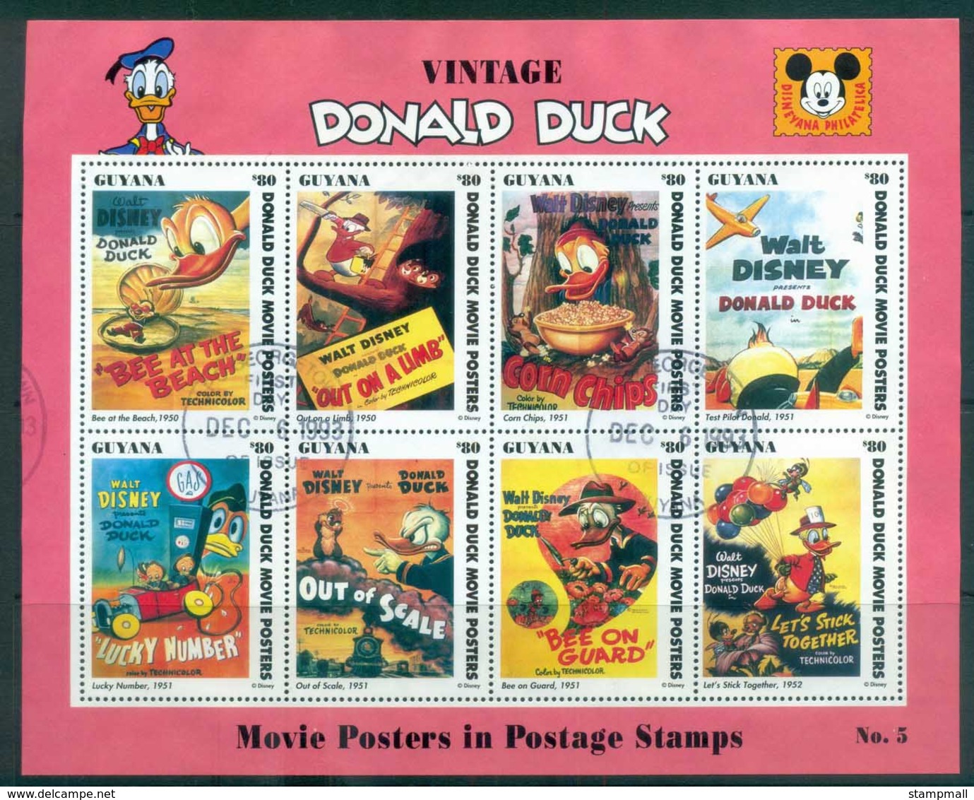 Guyana 1993 Disney, Donald Duck, Movie Posters Sheetlet #5 FU Lot80059 - Guyana (1966-...)