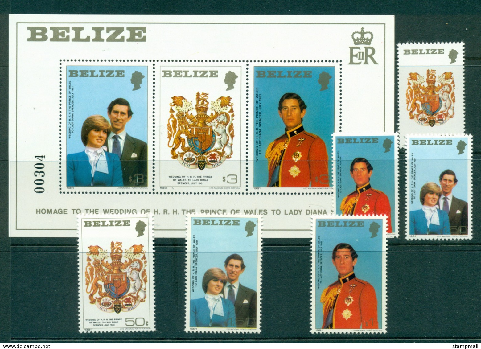 Belize 1981 Charles & Diana Wedding + MS MUH Lot30187 - Belize (1973-...)