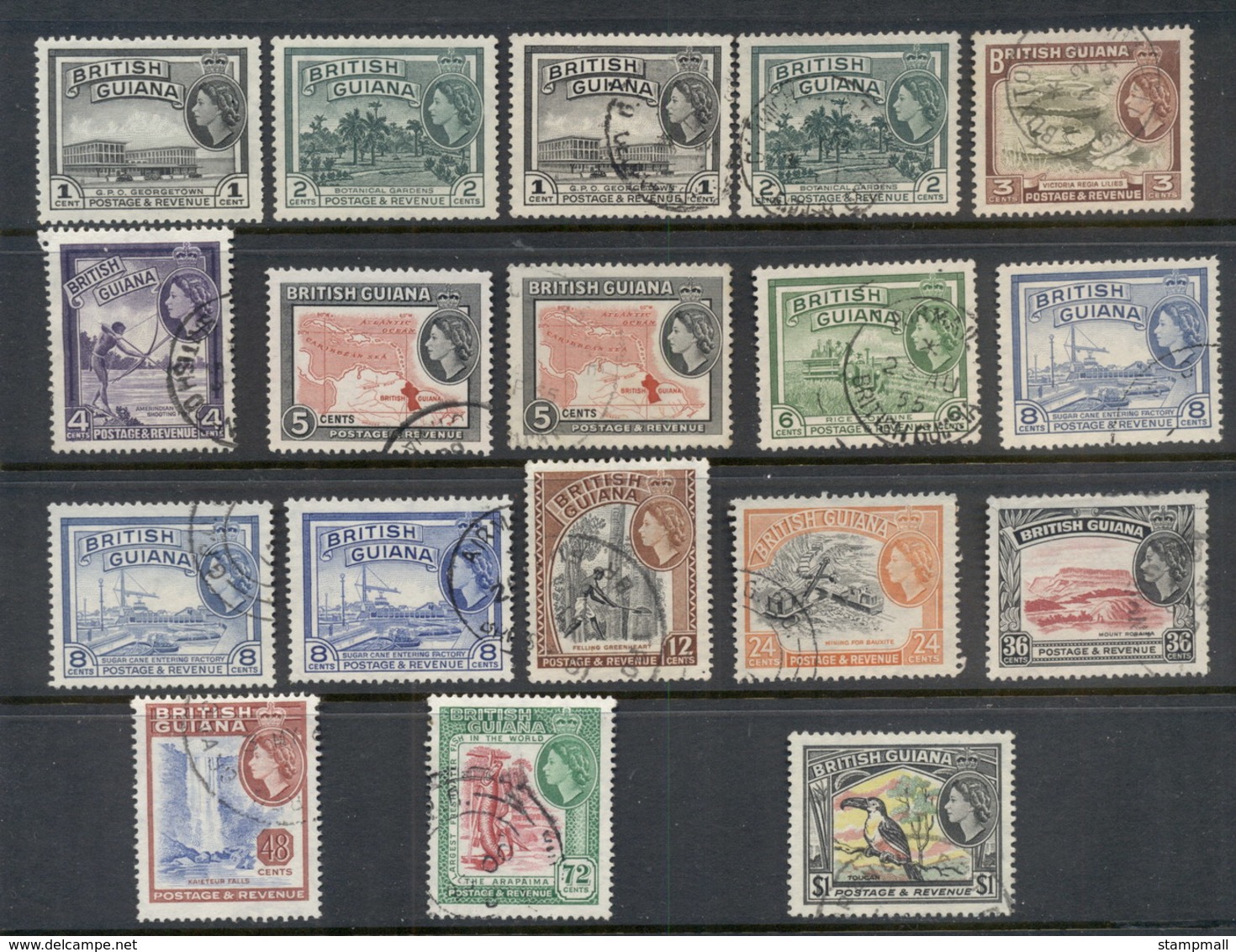 British Guiana 1952 QEII Pictorials Asst MUH/FU - Guyane Britannique (...-1966)