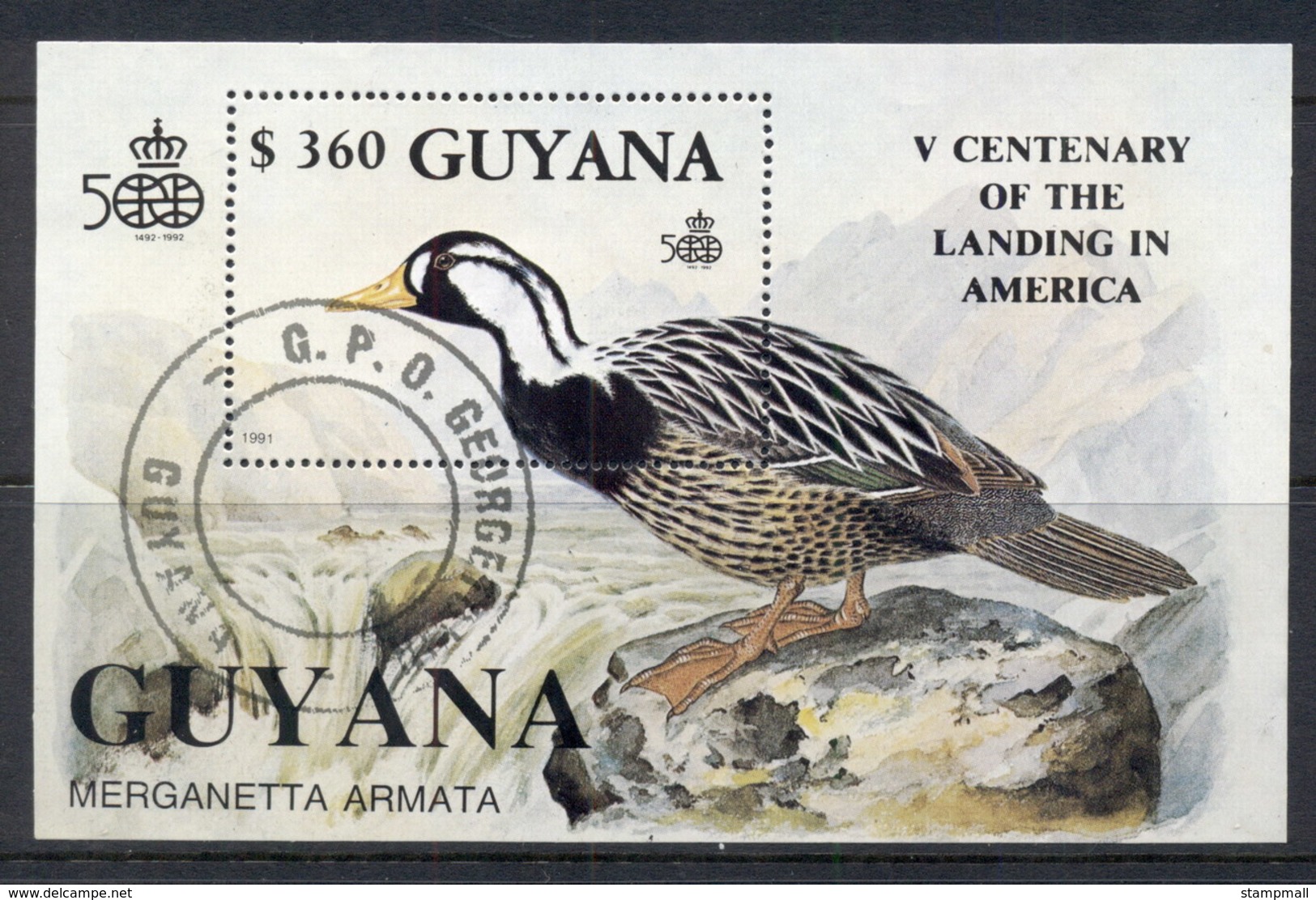 Guyana 1991 Discovery Of America, Birds MS CTO - Guyana (1966-...)