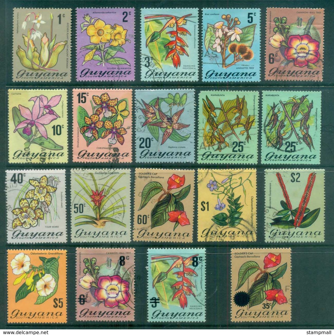 Guyana 1971-76 Flowers (faults) + Surch Asst FU/MH Lot79340 - Guyana (1966-...)