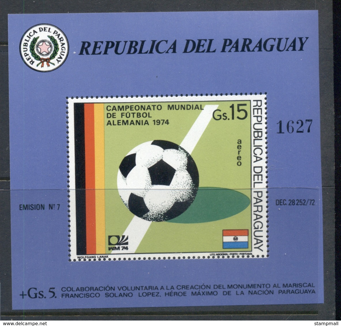 Paraguay 1973 World Cup Soccer Munich MS MUH - Paraguay