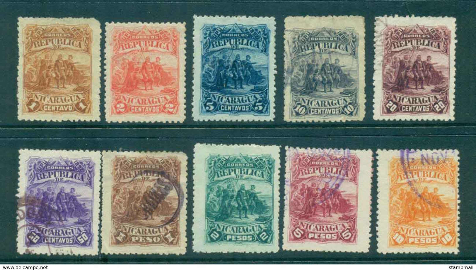 Nicaragua 1892 Columbus Sighting Land (faults,thins,inclusions) MH/FU Lot46763 - Nicaragua