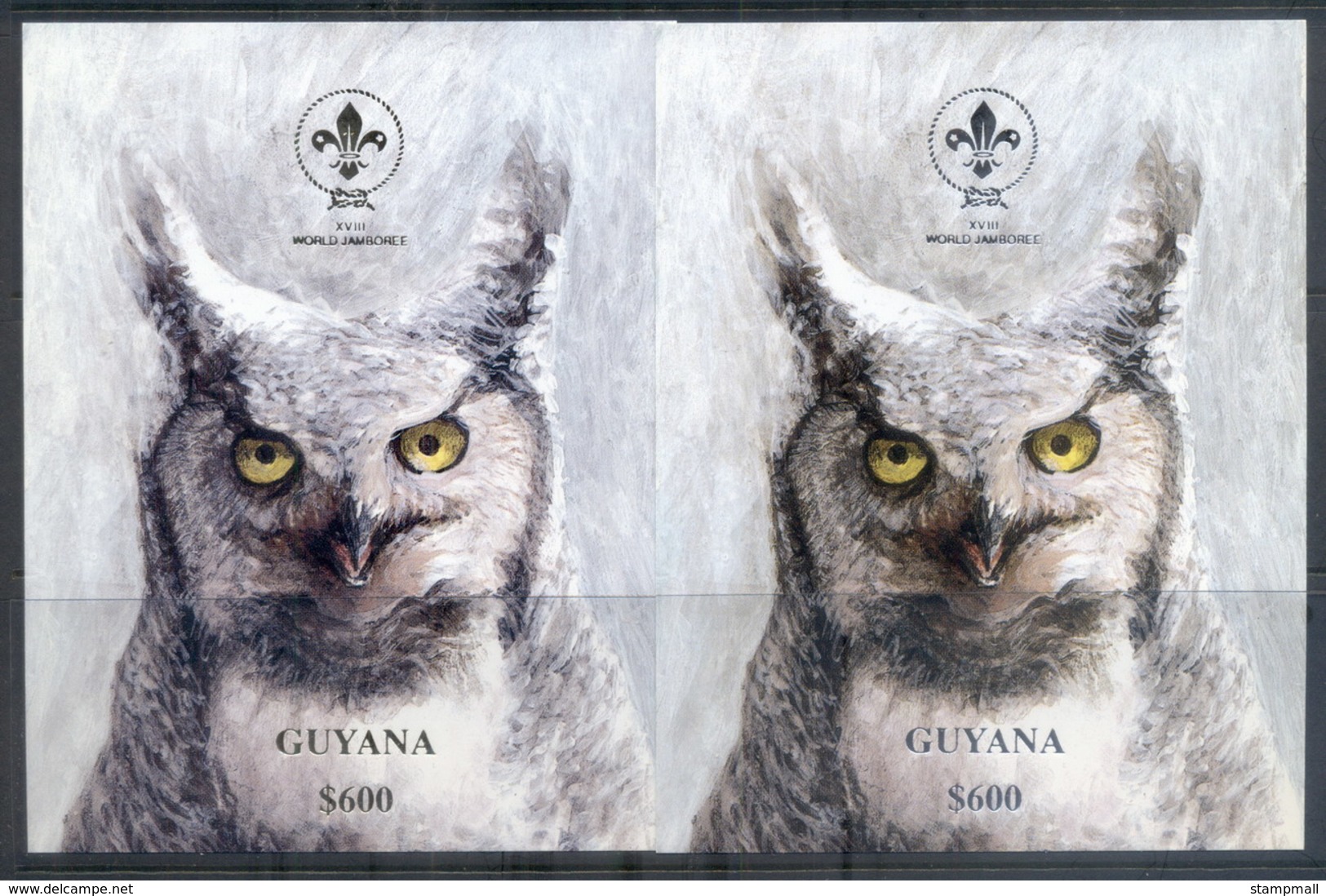 Guyana 1993 Scouting, Bird, Owl Golkd & Silver Opts MS MUH - Guyana (1966-...)