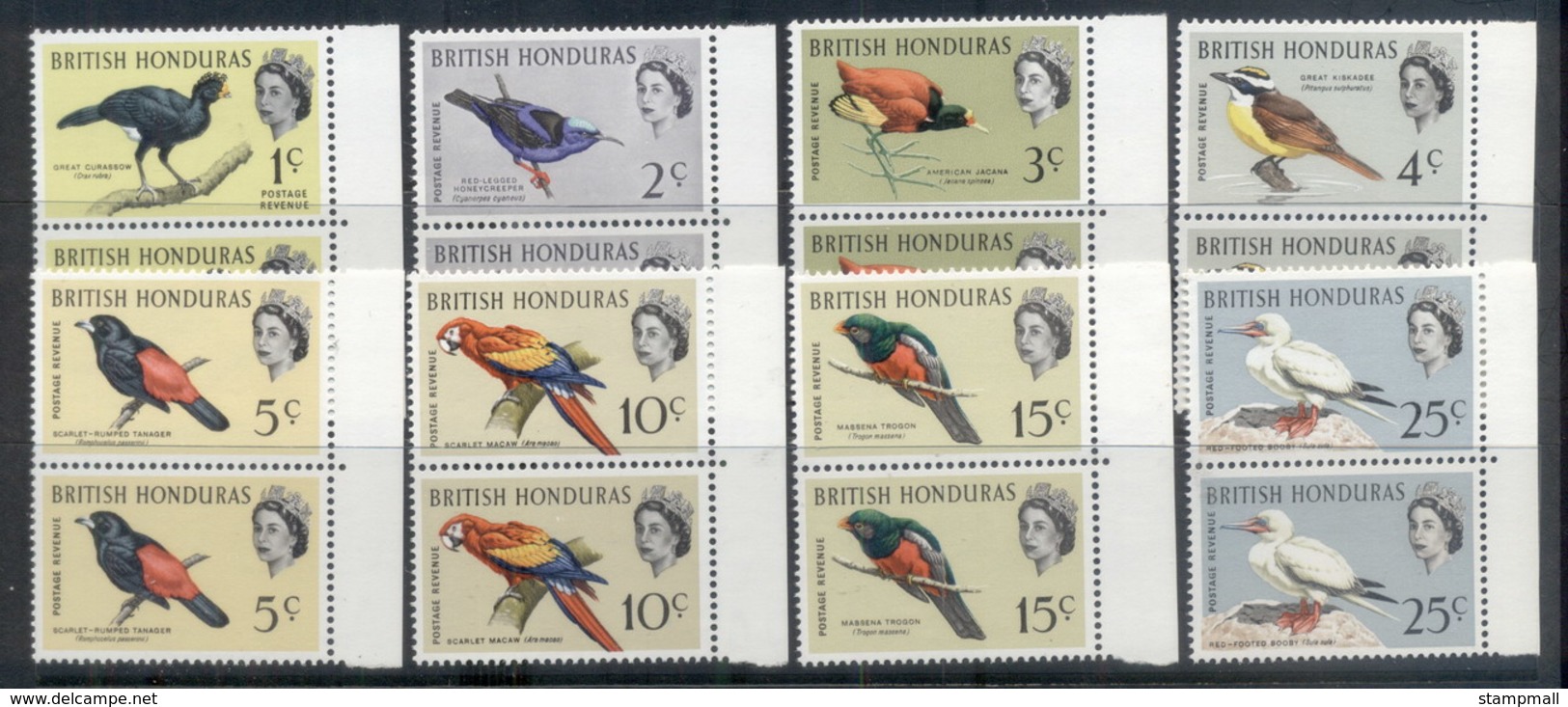 British Honduras 1962 Pictorials, Birds To 25c Prs MUH - Ecuador