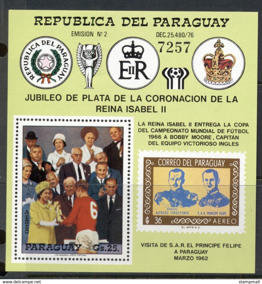 Paraguay 1978 QEII Coronation 25th Anniv. Football Presentation MS MUH - Paraguay