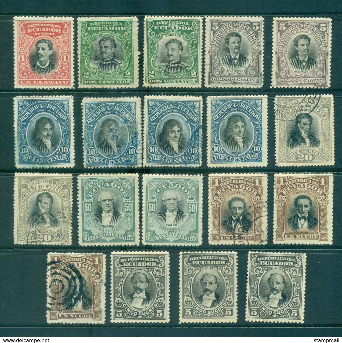 Ecuador 1901 Portraits Asst (19) (faults) MH/FU Lot46599 - Ecuador