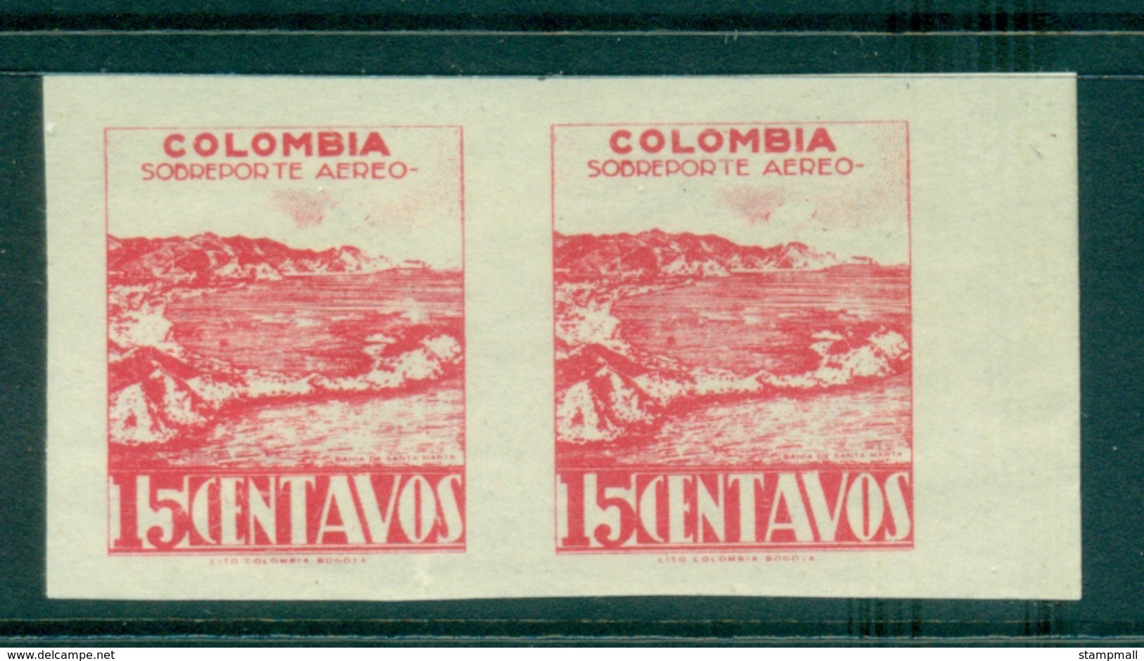 Colombia 1945 15c Bay Of Santa Maria IMPERF PROOF Pair MUH Lot35798 - Colombia