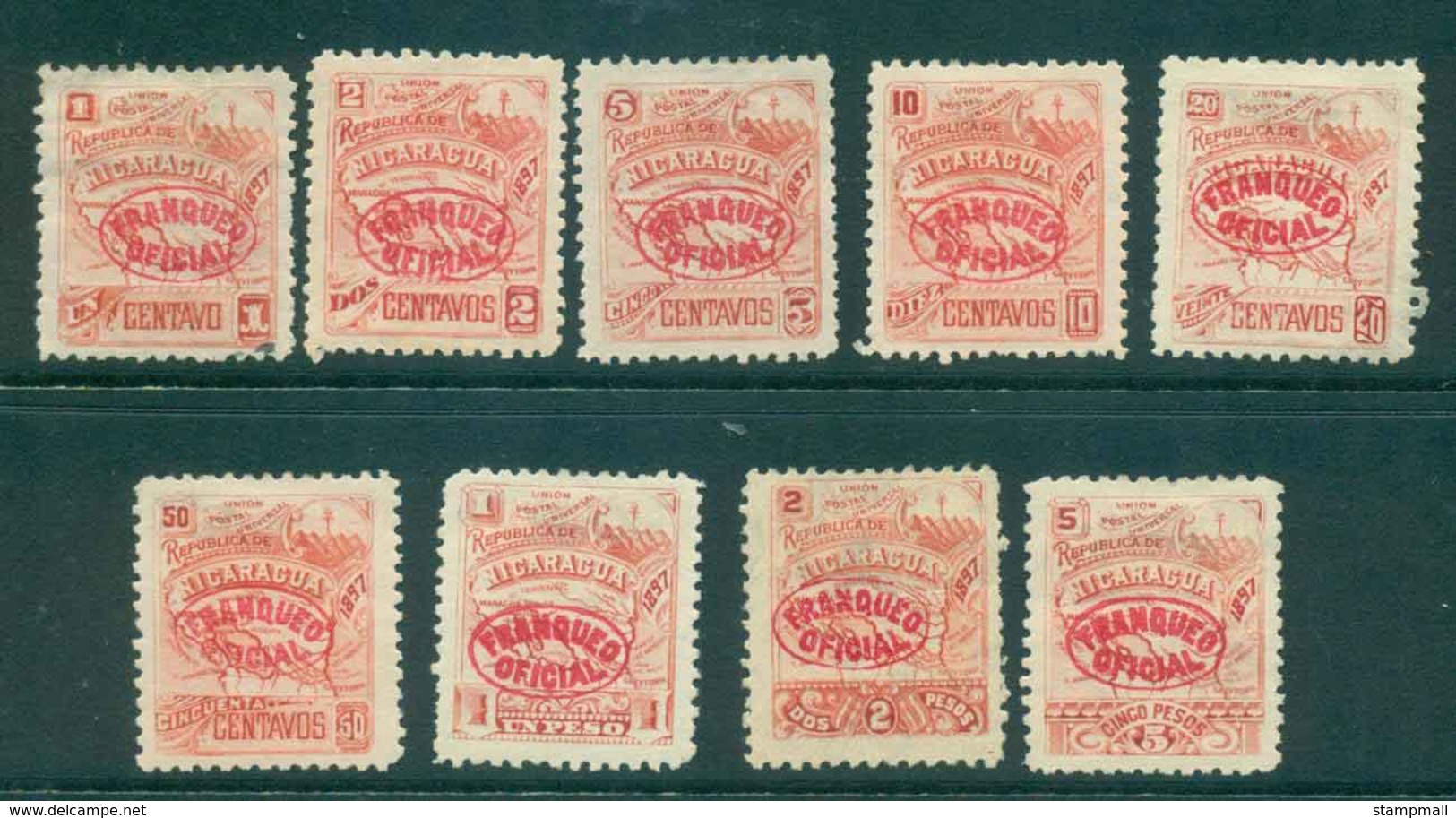 Nicaragua 1896 Officials Wmk (9)(faults) MLH Lot43142 - Nicaragua