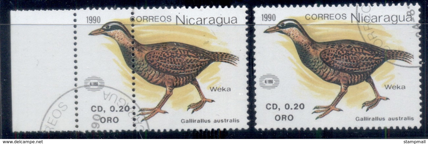 Nicaragua 1990 Bird, Perforition ERROR & Normal ( Headless Chook !) CTO - Nicaragua