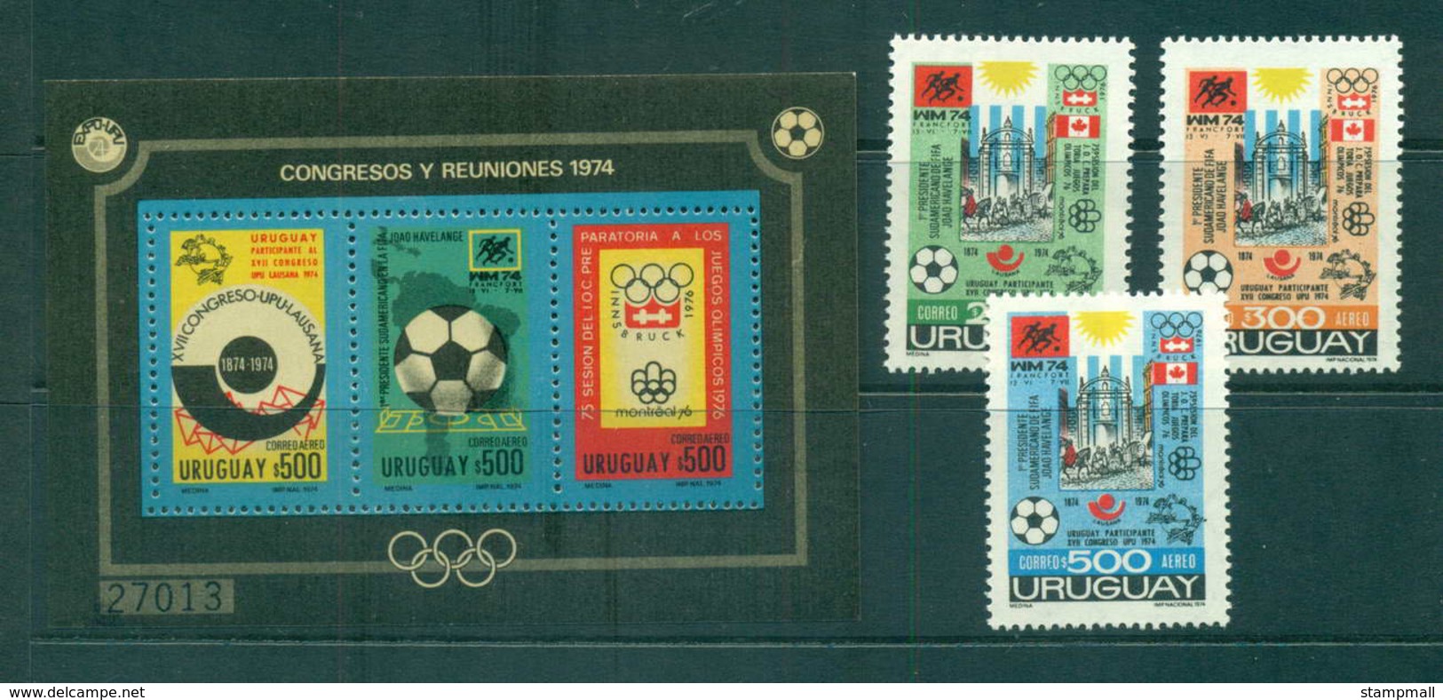 Uruguay 1976 UPU Centenary/Olympics/Soccer MS +3  MUH Lot56364 - Uruguay