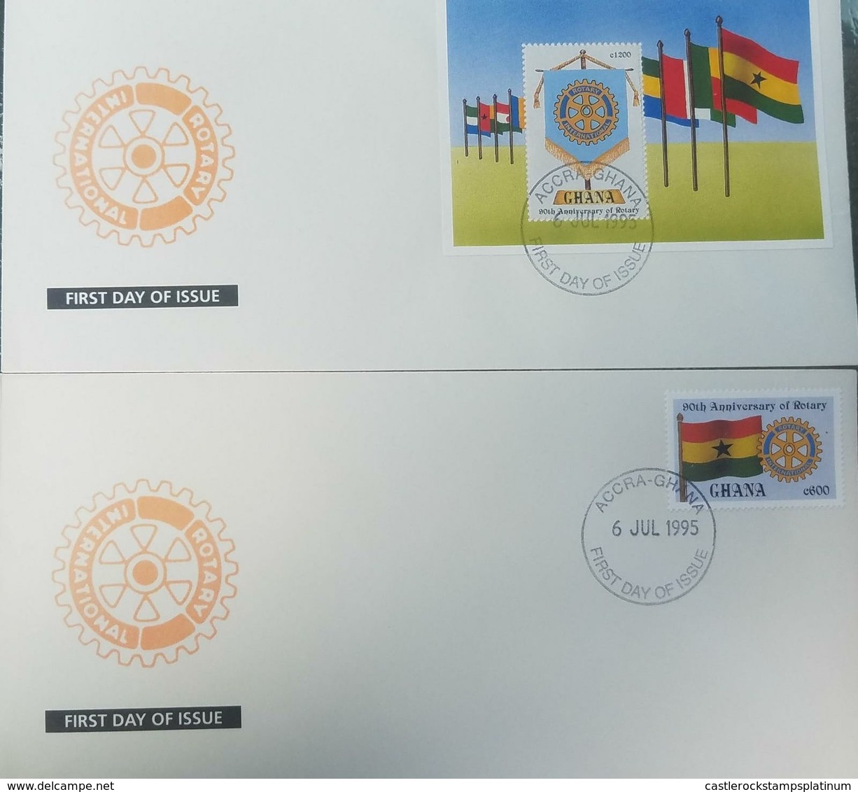 L) 1995 GHANA, 90TH ANNIVERSARY OF ROTARY, FLAG, SET OF 2, FDC - Ghana (1957-...)