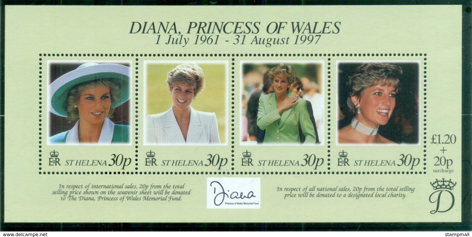 St Helena 1998 Princess Diana In Memoriam, Queen Of Hearts MS MUH - Saint Helena Island