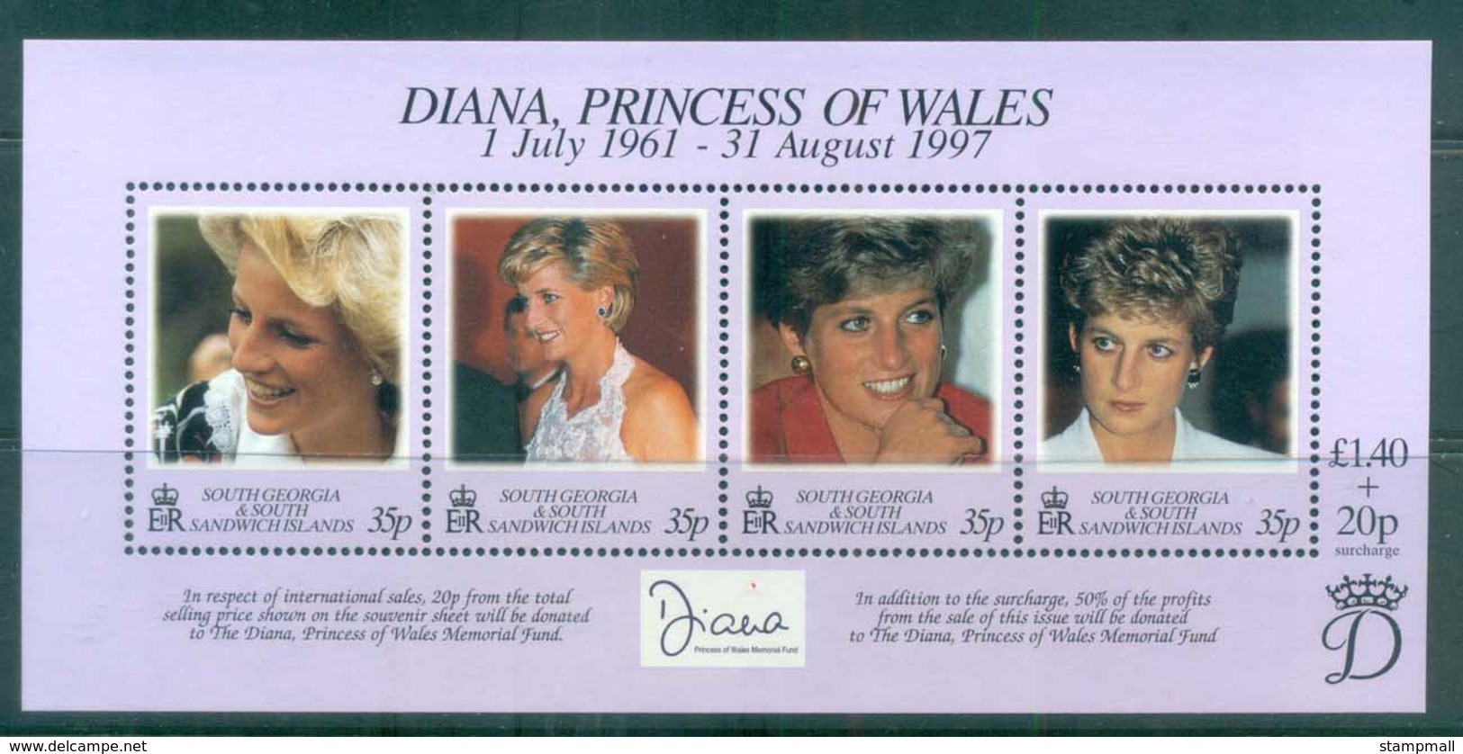 South Georgia 1998 Princess Diana In Memoriam MS MUH Lot76460 - South Georgia