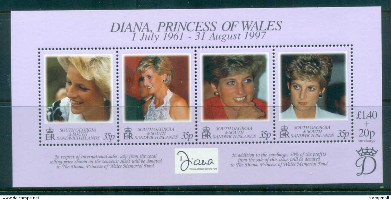 South Georgia 1998 Princess Diana In Memoriam MS MUH Lot81829 - Georgias Del Sur (Islas)