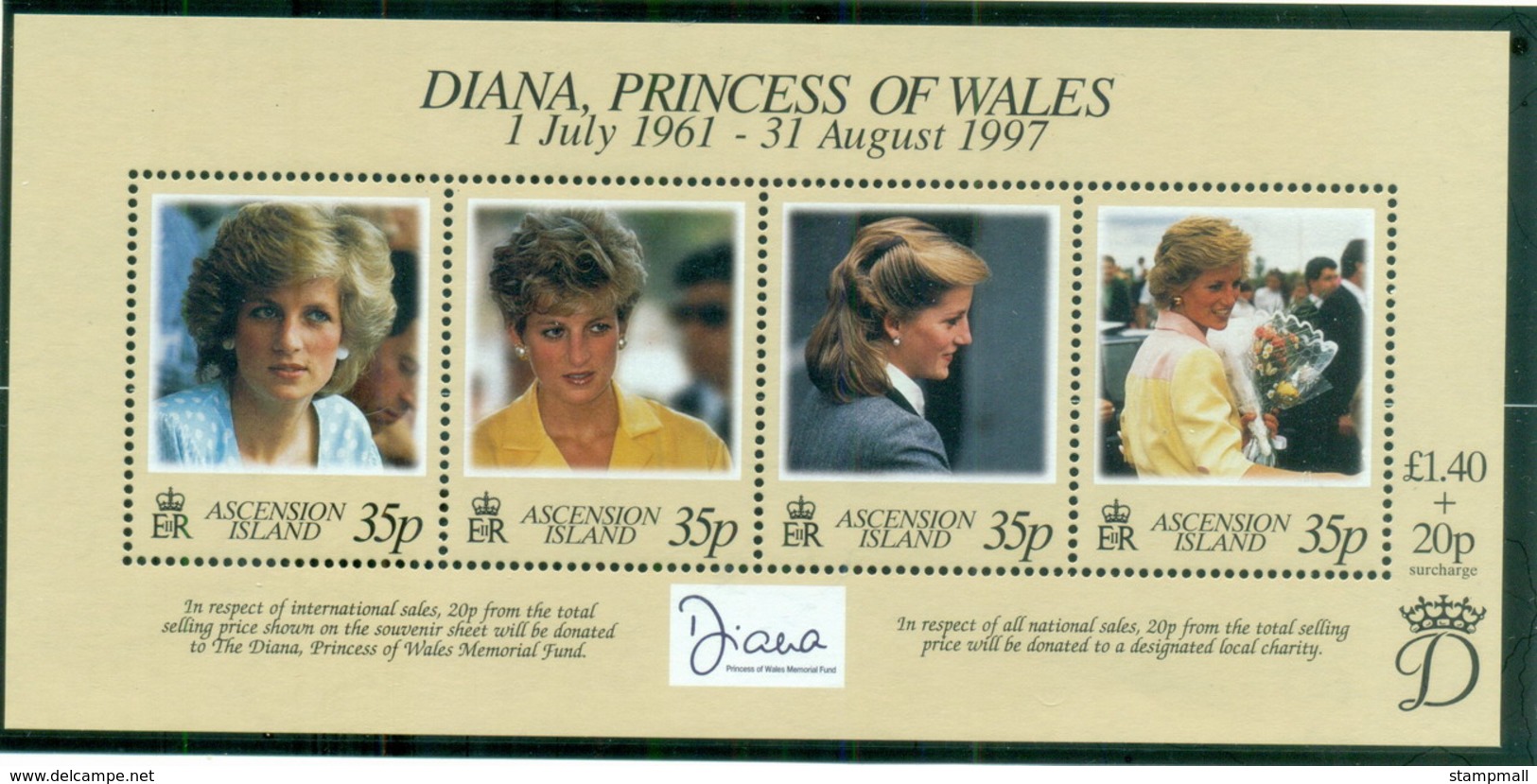 Ascension Is 1998 Princess Diana In Memoriam, Lady Diana, Princess Of Wales MS MUH - Ascension