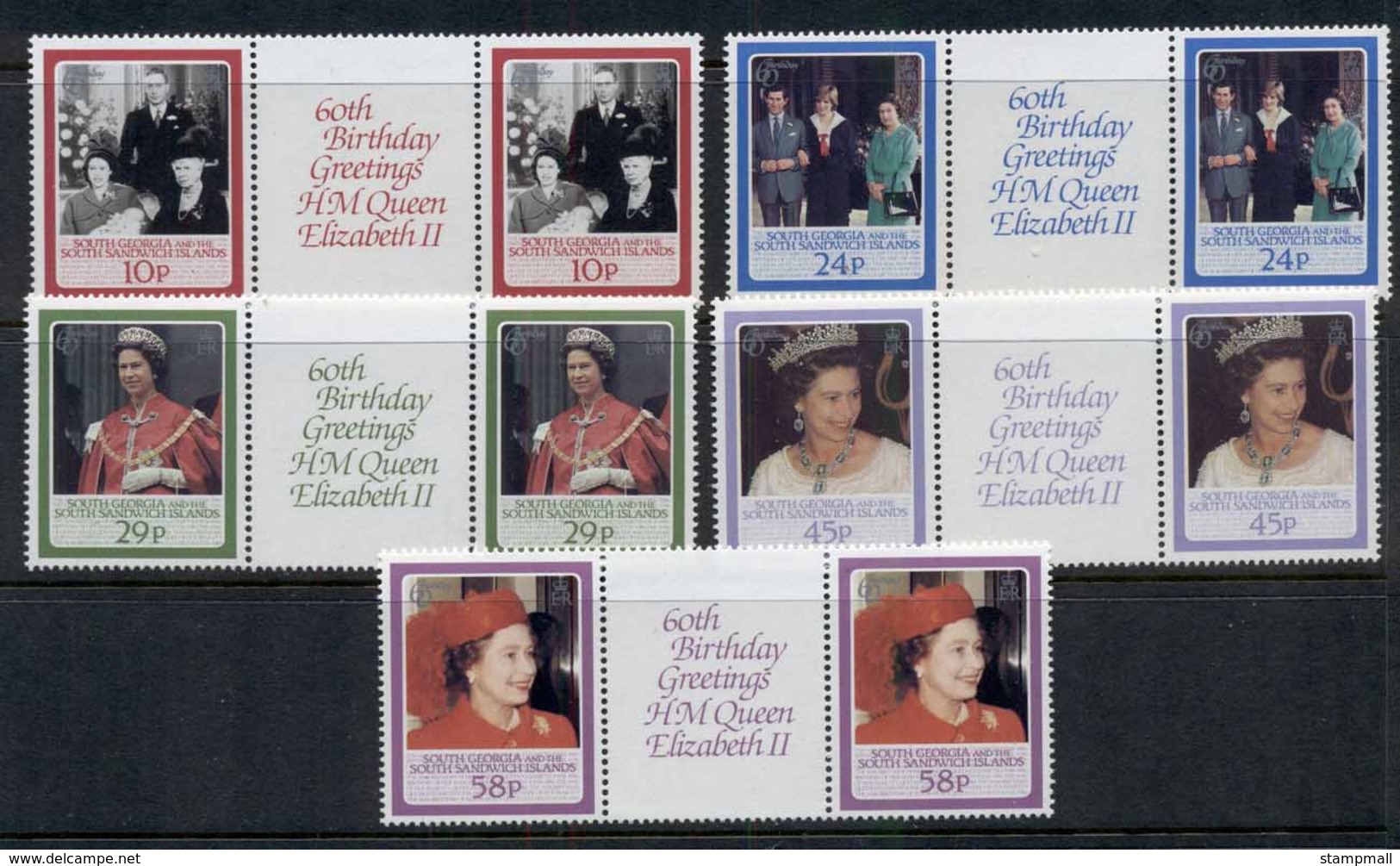 South Georgia 1986 QEII 60th Birthday Pr + Gutter MUH - South Georgia