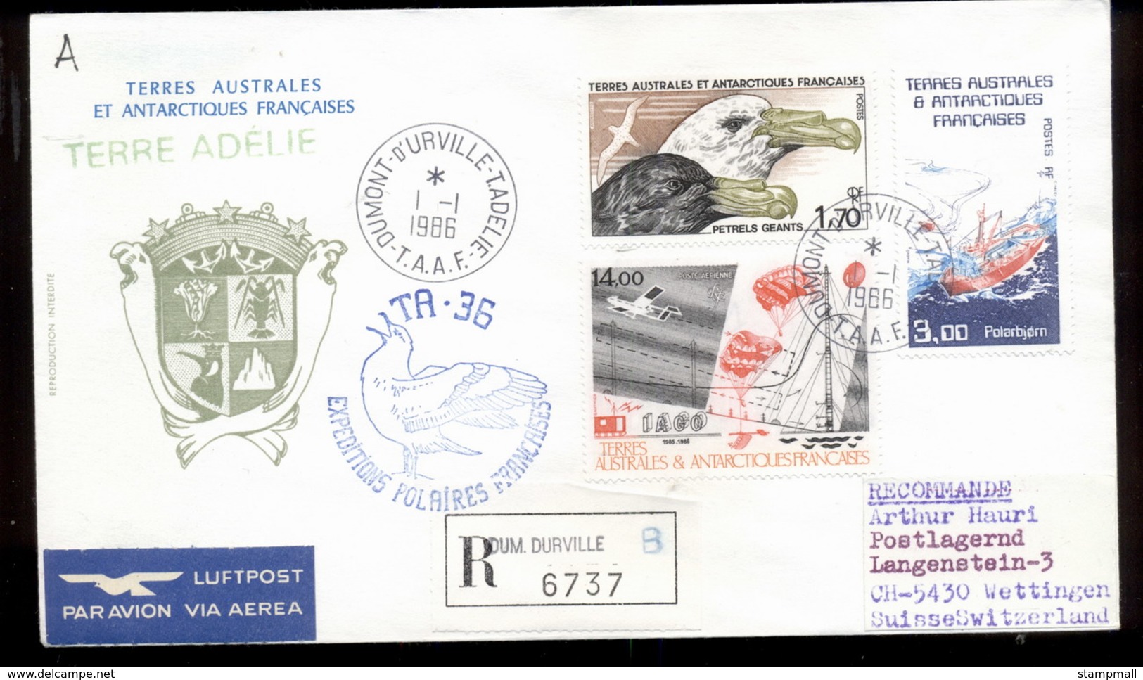 French Antarctic Territory 1986 French Polar Expeddition, Bird, Ship, Plane Cover - Other & Unclassified