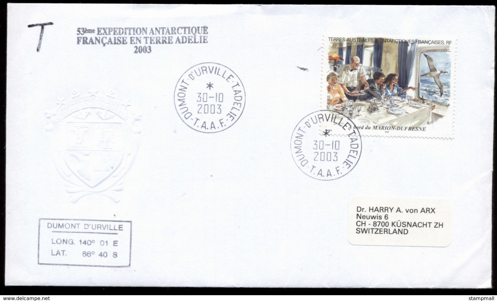 French Antarctic Territory 2003 53rd Antarctic Expedition, Ship Marion Dufresne Cover - Other & Unclassified