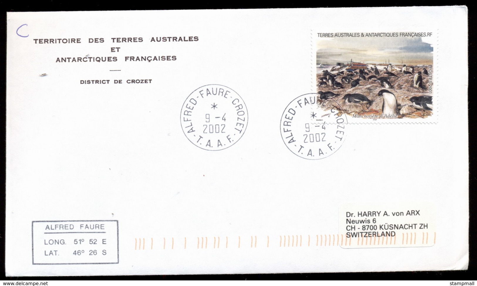 French Antarctic Territory 2002 Adelie Penguins Cover - Other & Unclassified