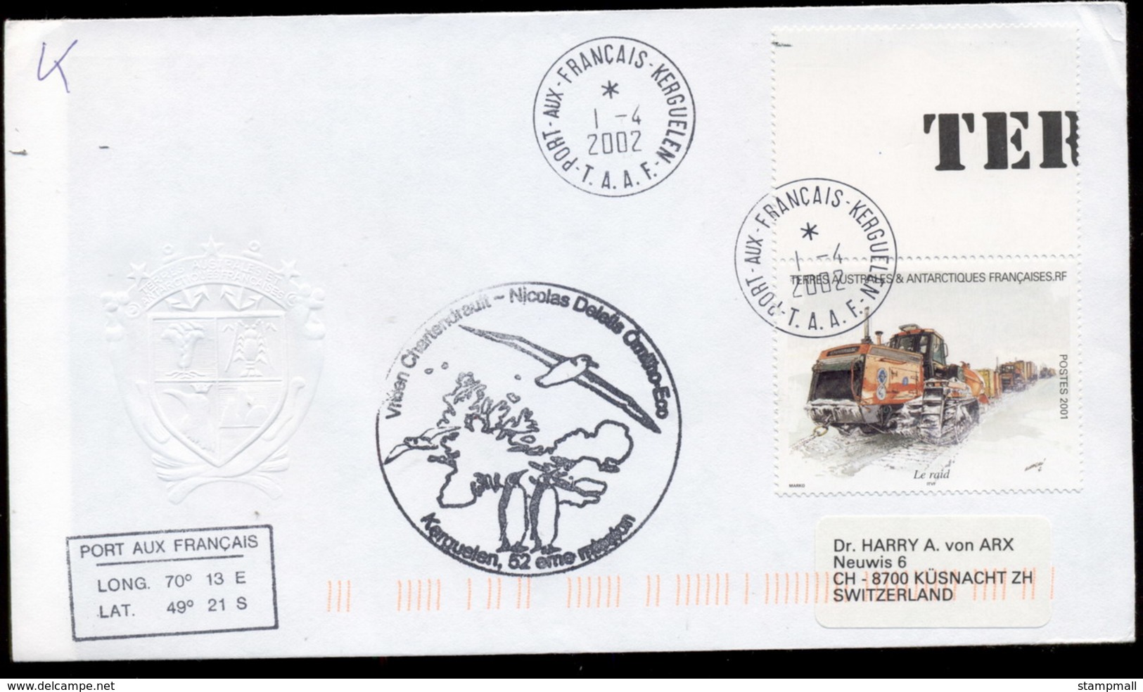 French Antarctic Territory 2002 Machinery, Snow Tractor, Expedition Cover - Other & Unclassified