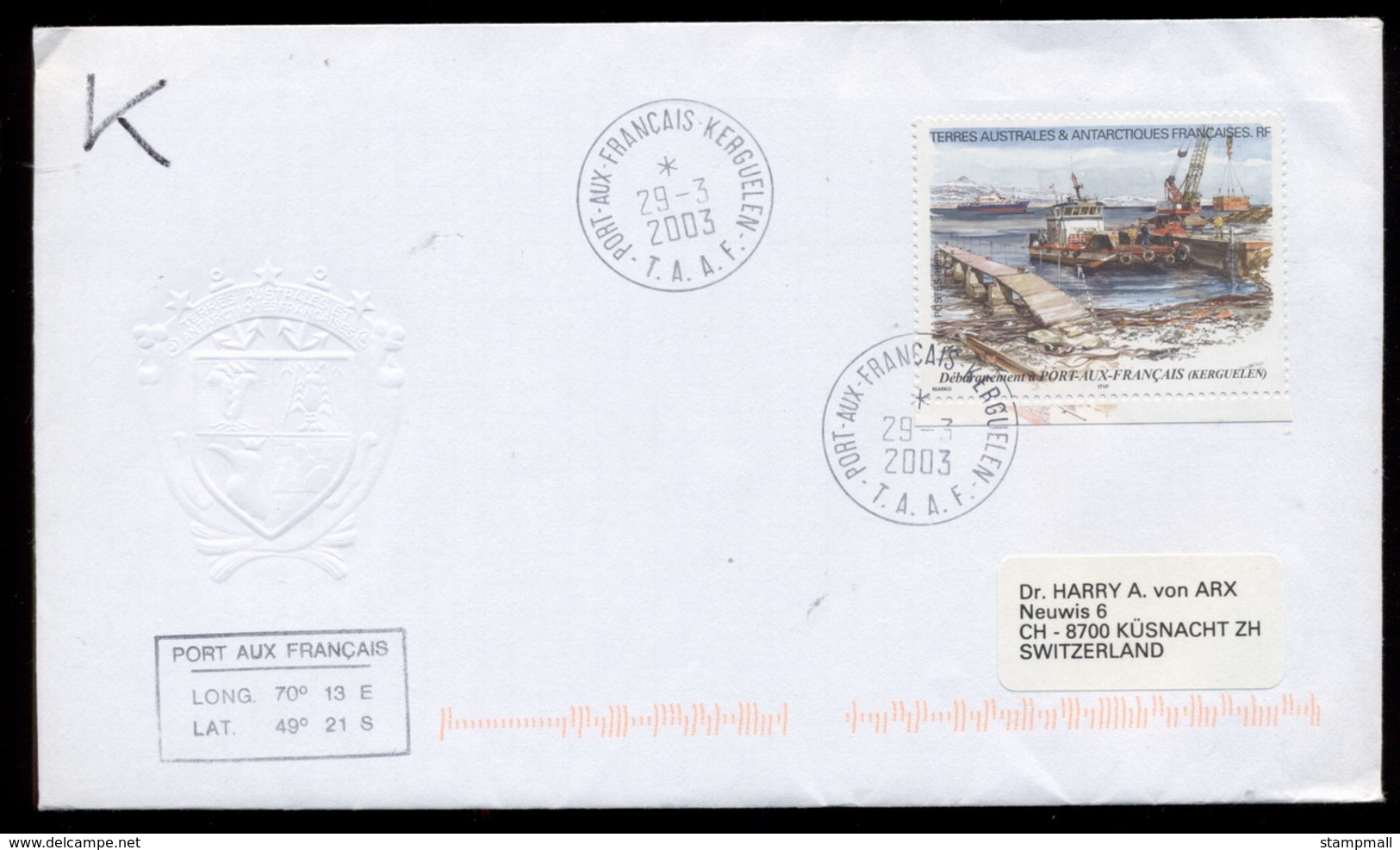 French Antarctic Territory 2003 Offloading Stores Port Aux Francais Cover - Other & Unclassified