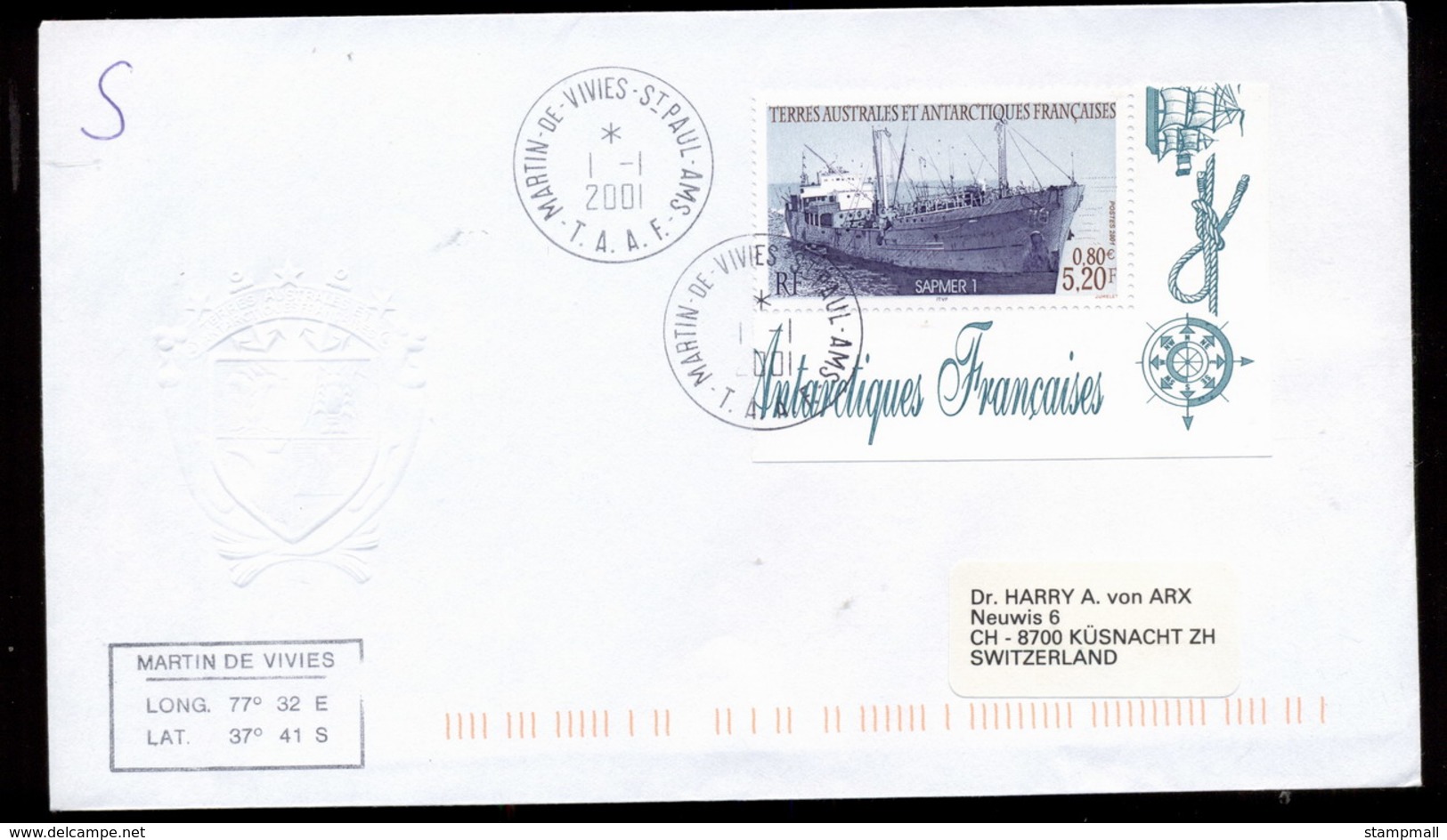 French Antarctic Territory 2001 Ships, Sapmer Cover - Other & Unclassified