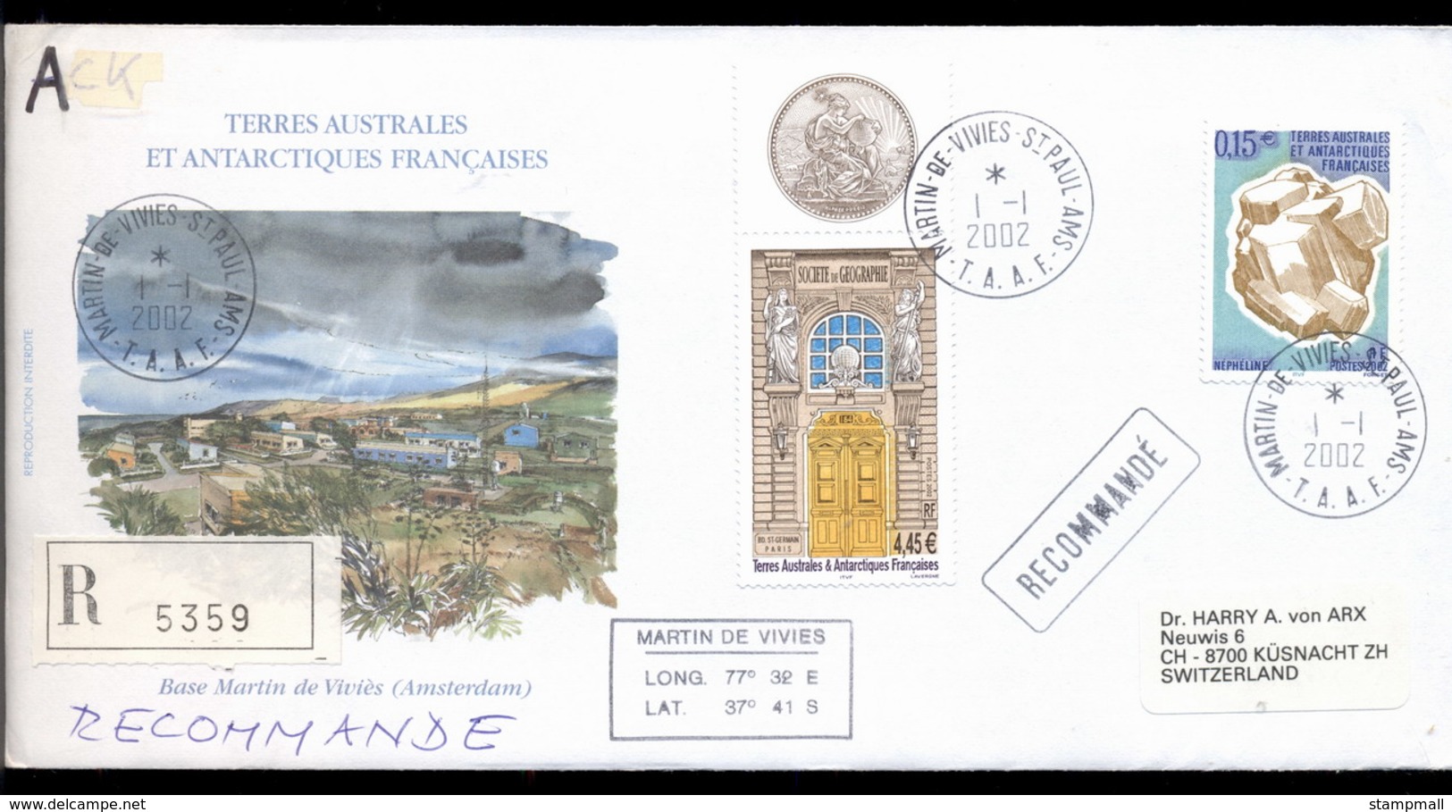 French Antarctic Territory 2002 Geographical Society, Minerals Cover - Other & Unclassified