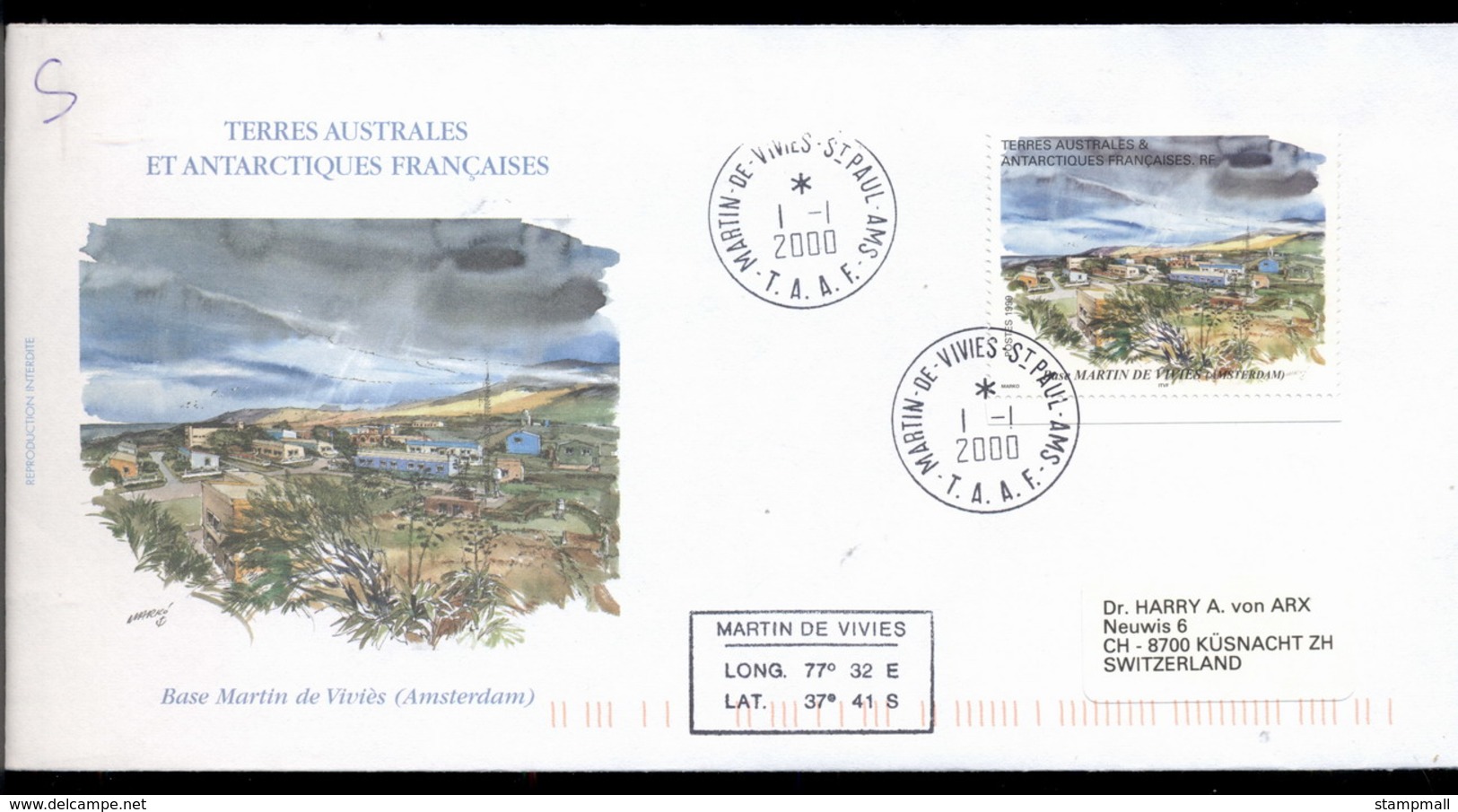 French Antarctic Territory 2000 Base Martin De Vives Cover - Other & Unclassified
