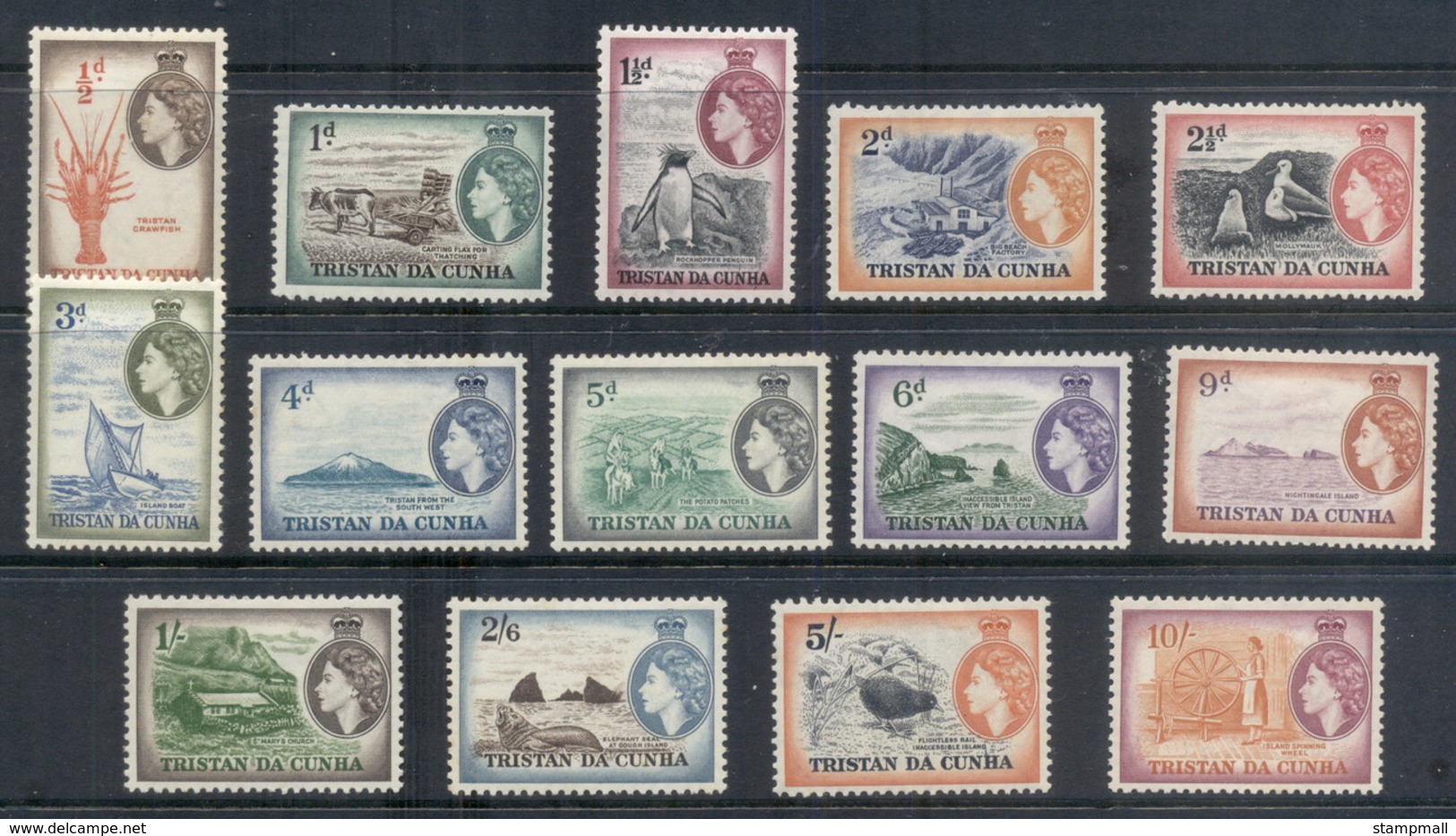 Tristan Da Cunha 1954-58 QEII Pictorials (faults) MLH - Tristan Da Cunha