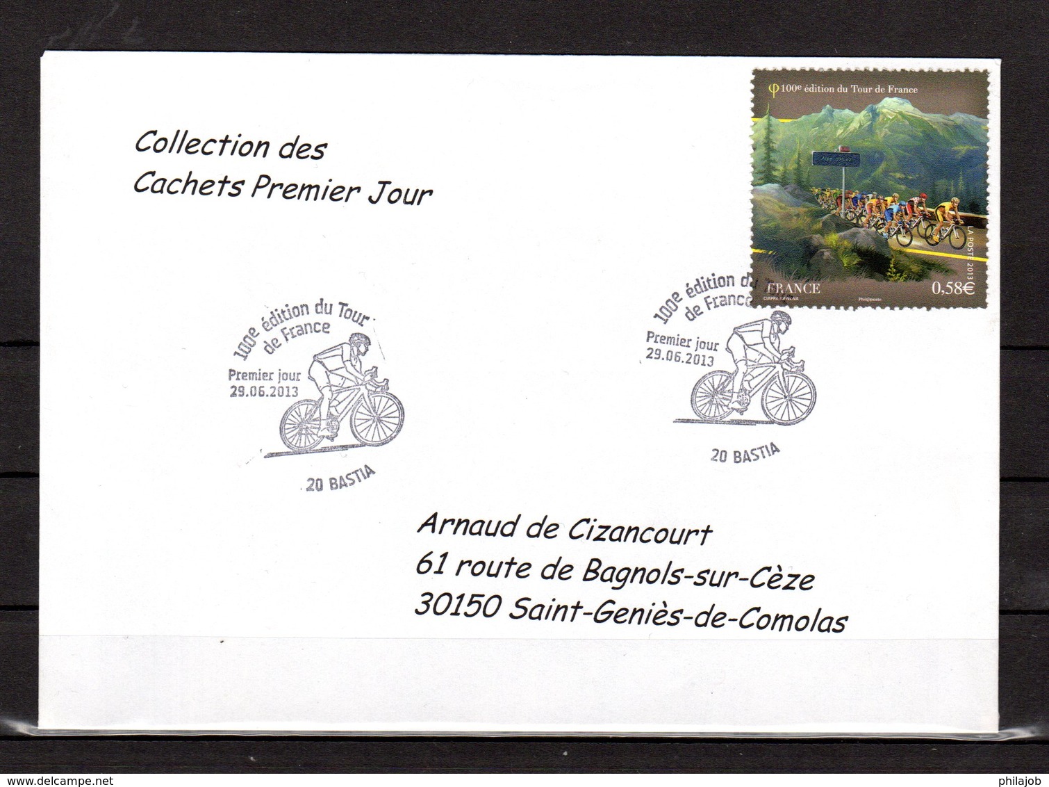 " 100° TOUR DE FRANCE / BASTIA / CORSE " Sur Env.1er Jour De 2013. Collection " CACHETS PREMIER JOUR " N°YT 4758 FDC - Cyclisme