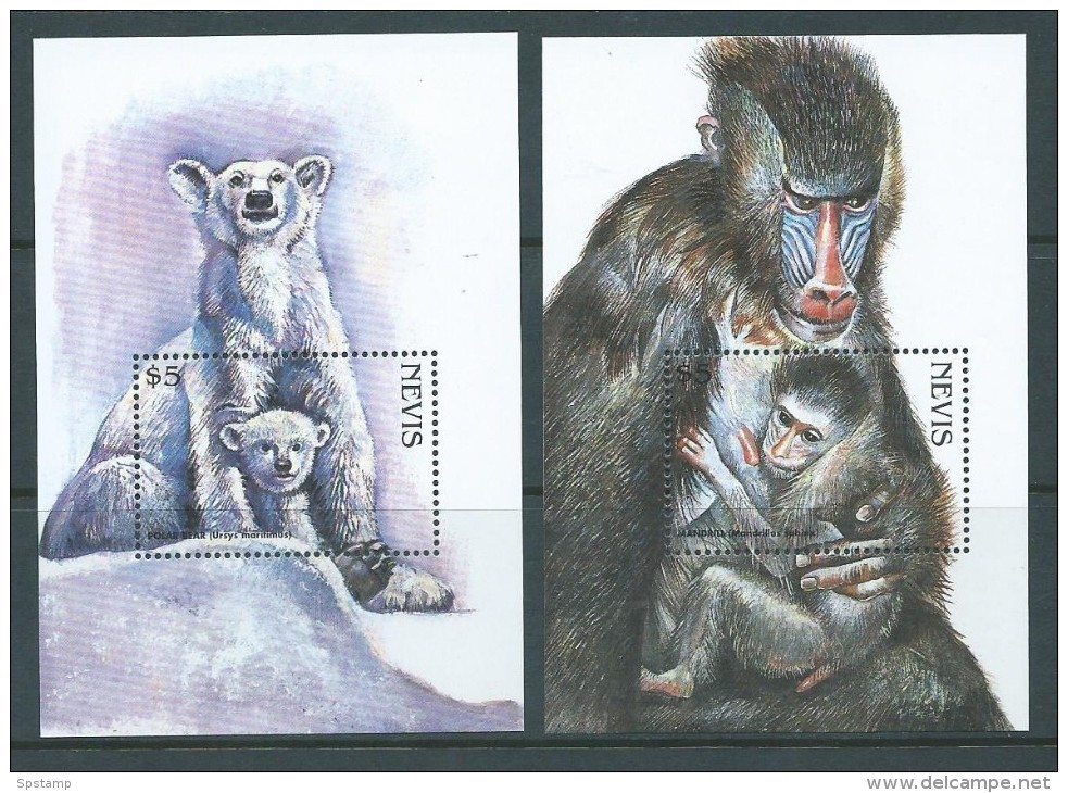 Nevis 1998 Endangered Species Polar Bear & Mandrill Miniature Sheets MNH - St.Kitts And Nevis ( 1983-...)