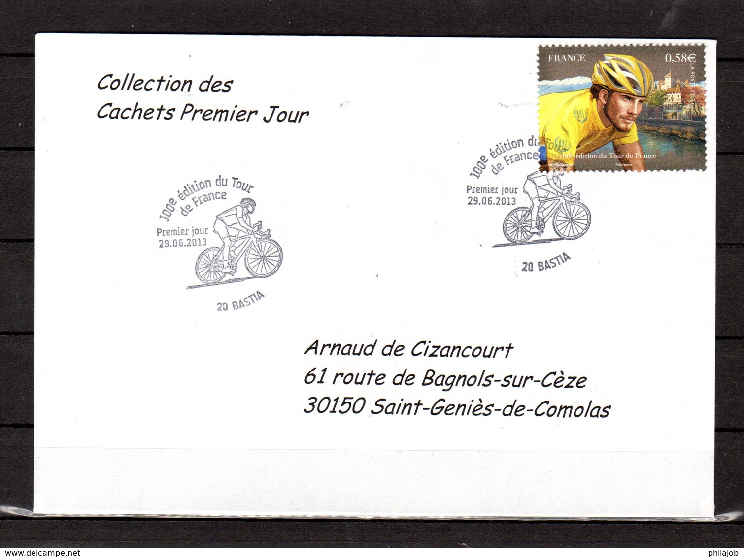 " 100° TOUR DE FRANCE / BASTIA / CORSE " Sur Env.1er Jour De 2013. Collection " CACHETS PREMIER JOUR " N°YT 4755 FDC - Cyclisme